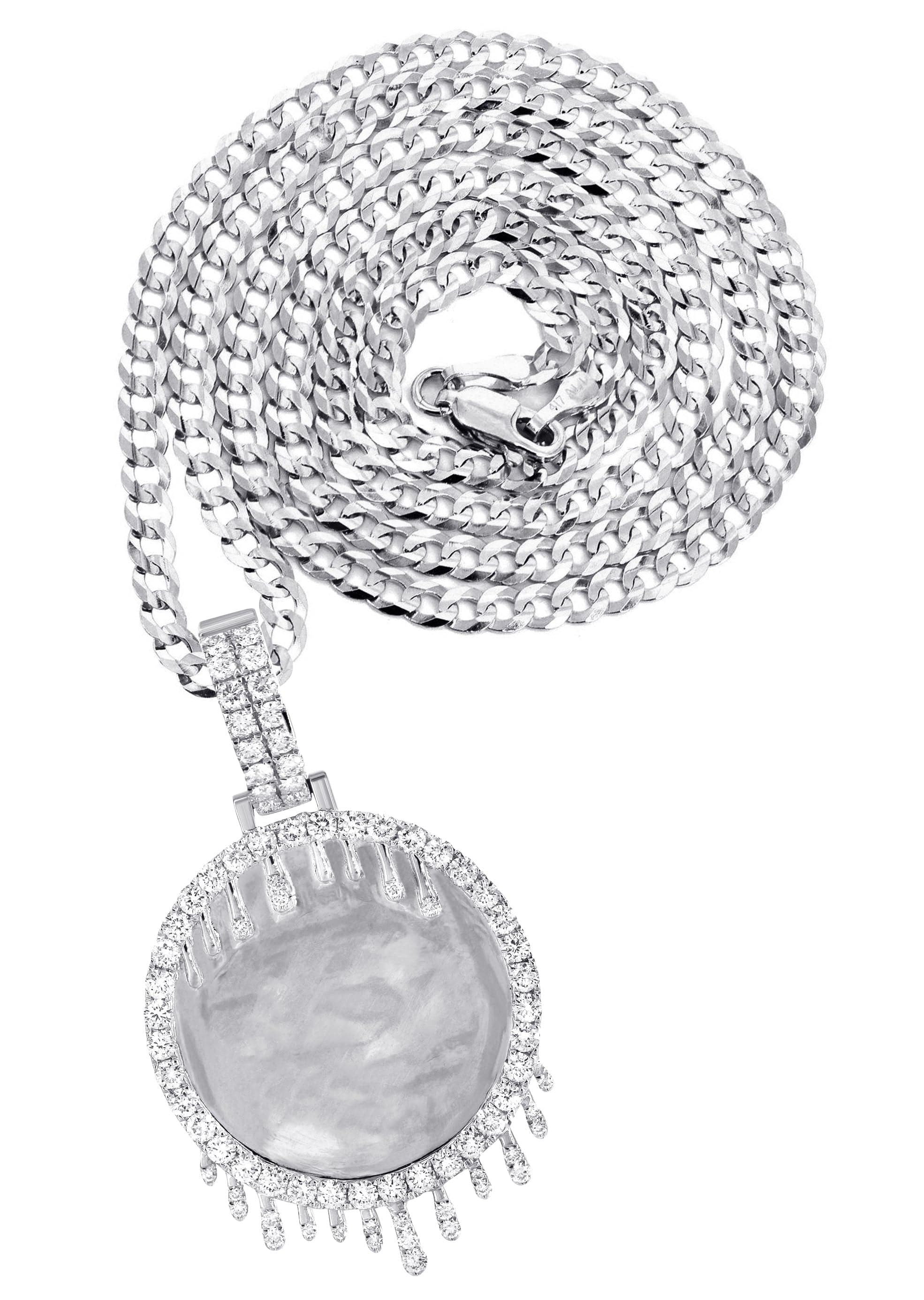 14K White Gold Diamond Round Drip Picture Pendant Necklace | 2.5 Carats | Appx. 21.9 Grams