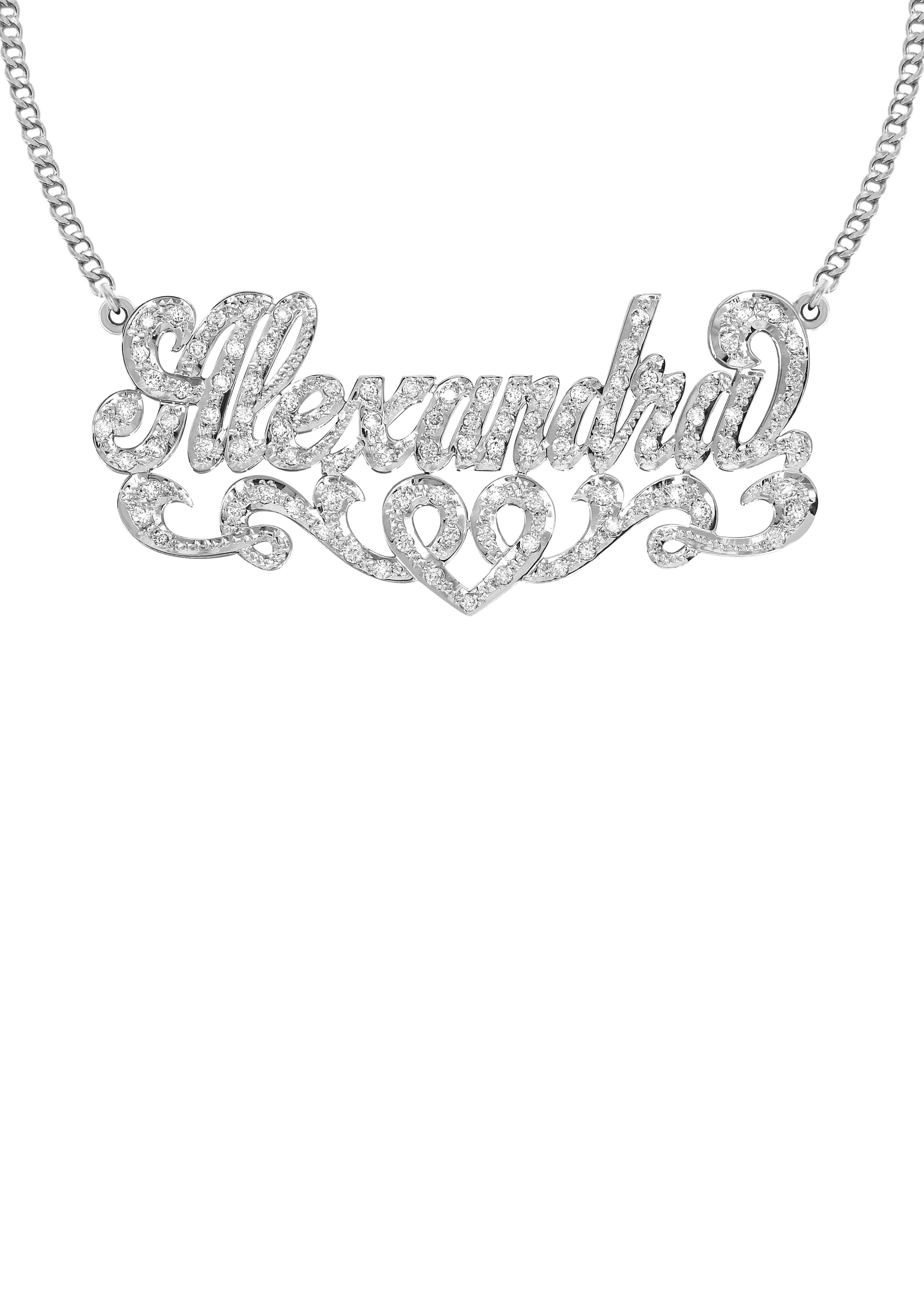 14K White Gold  Full Diamond Name Plate Necklace | Style #25