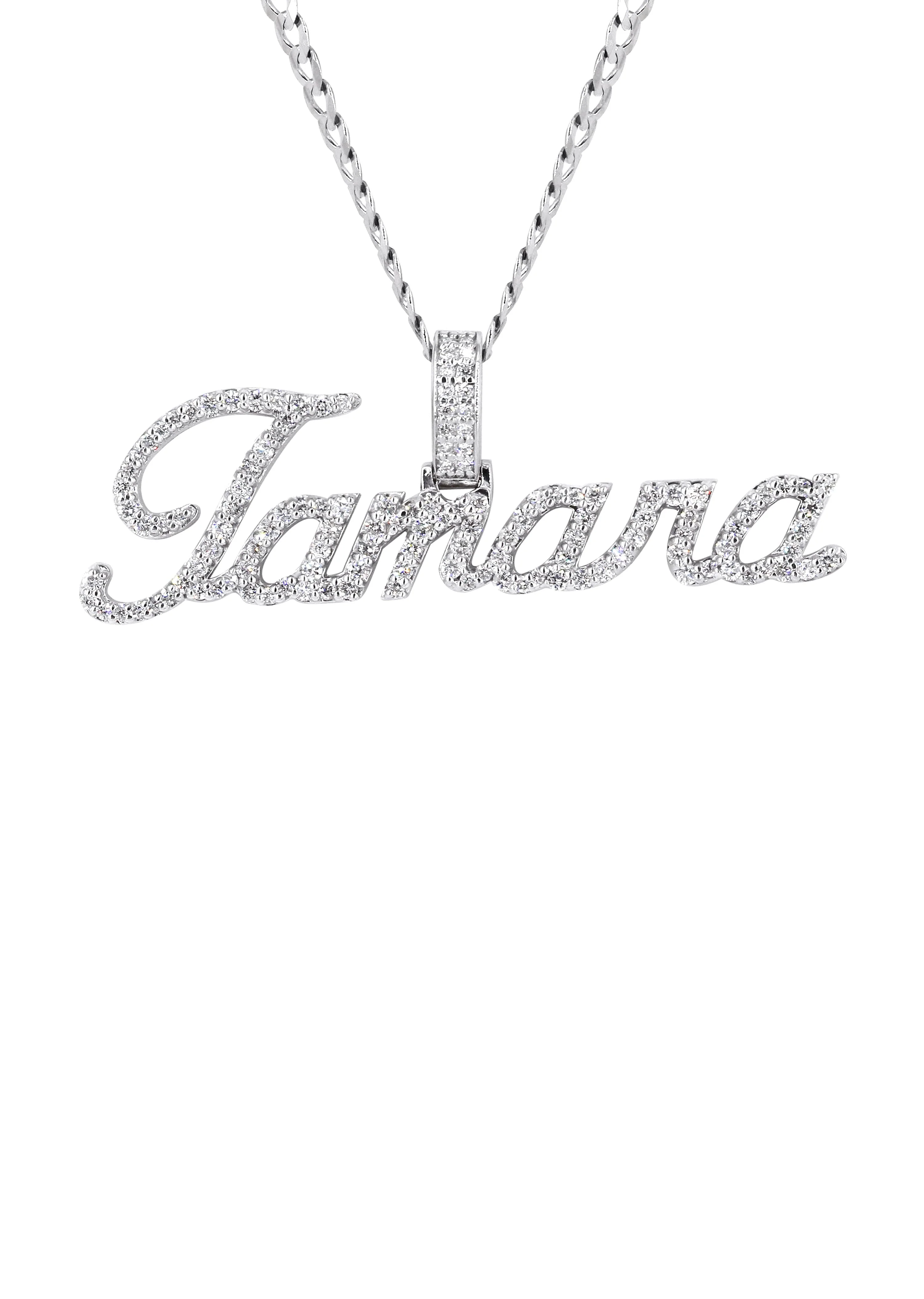 14K White Gold Full Diamond Name Plate Necklace | Style #49
