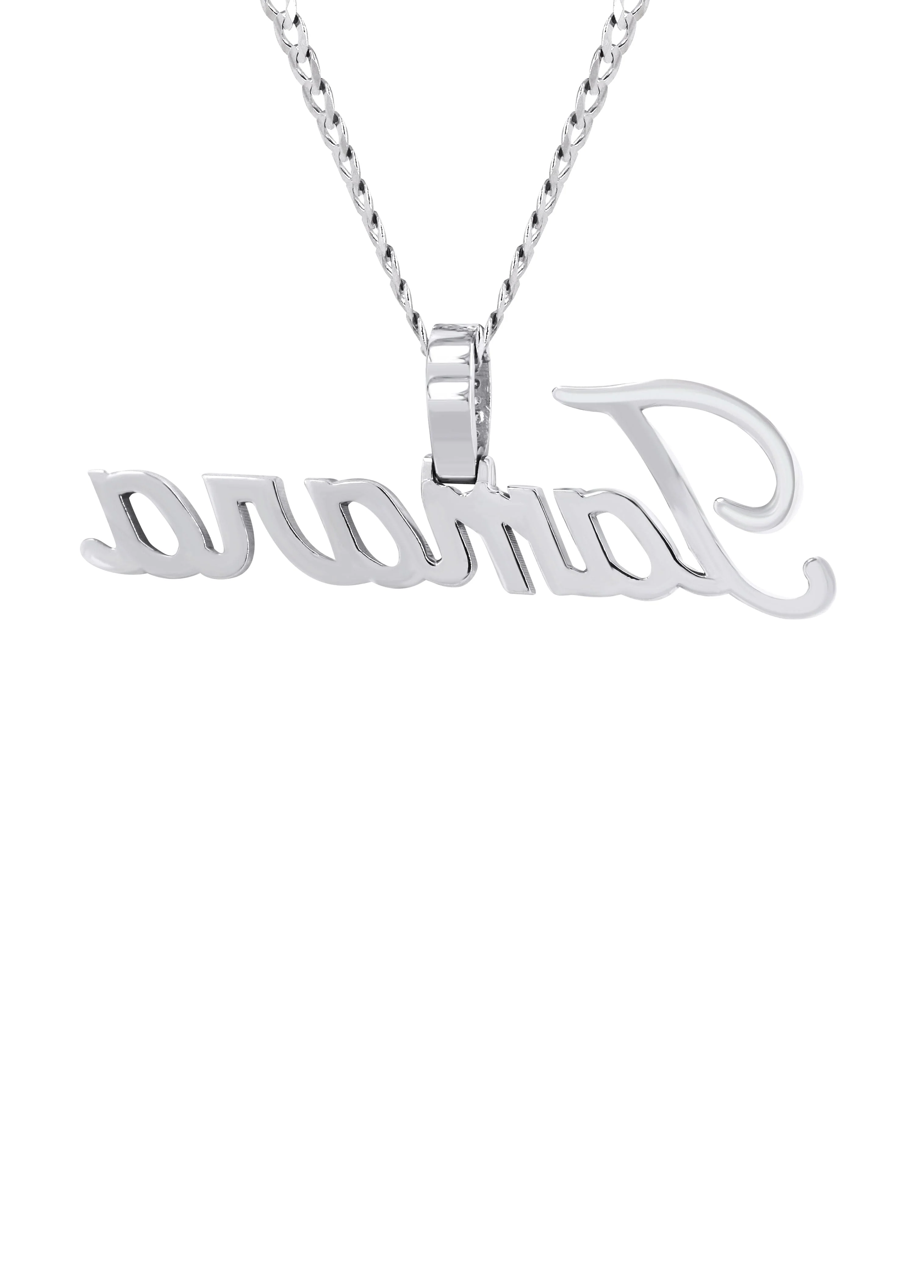14K White Gold Full Diamond Name Plate Necklace | Style #49 - Image 3