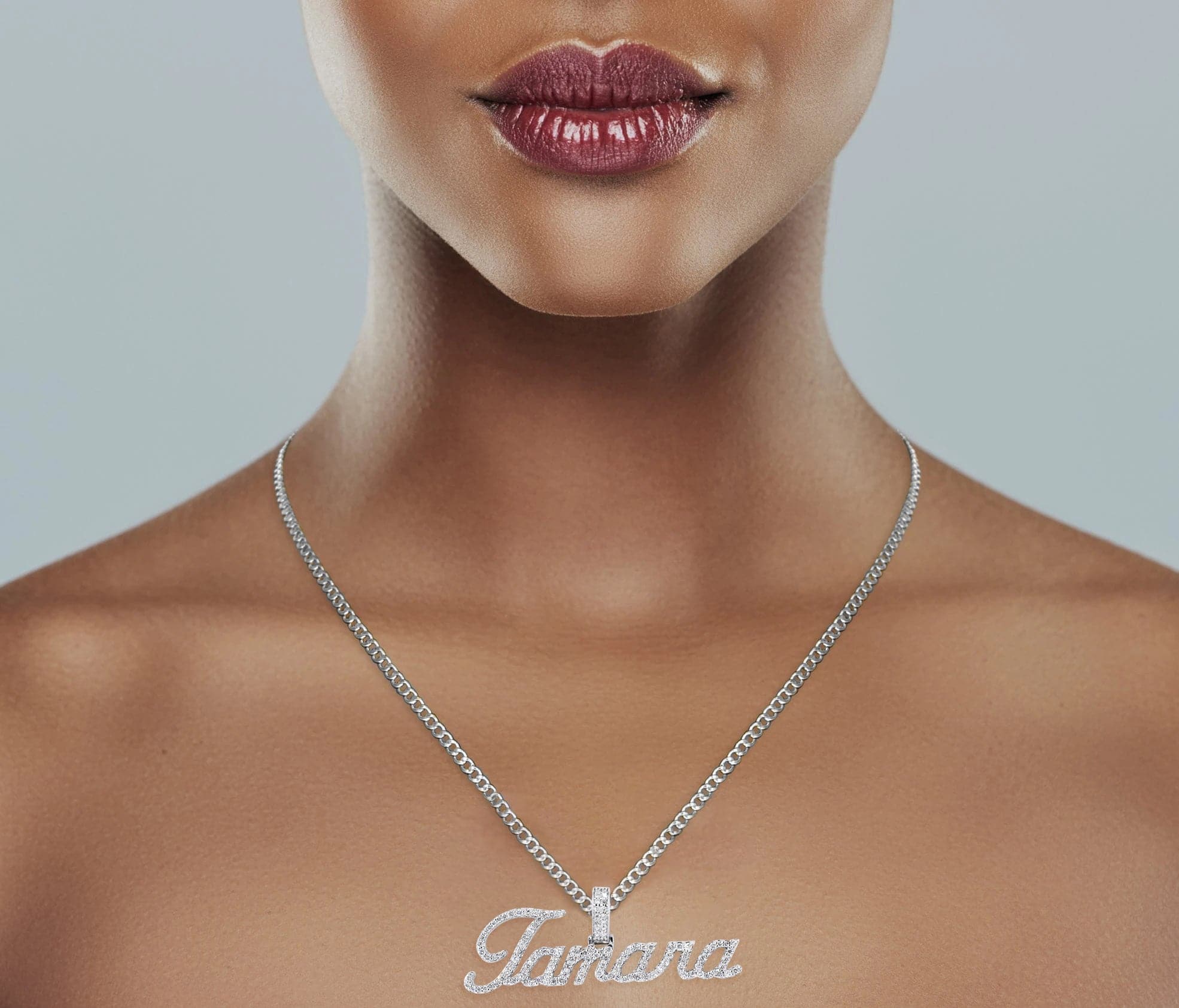 14K White Gold Full Diamond Name Plate Necklace | Style #49 - Image 4