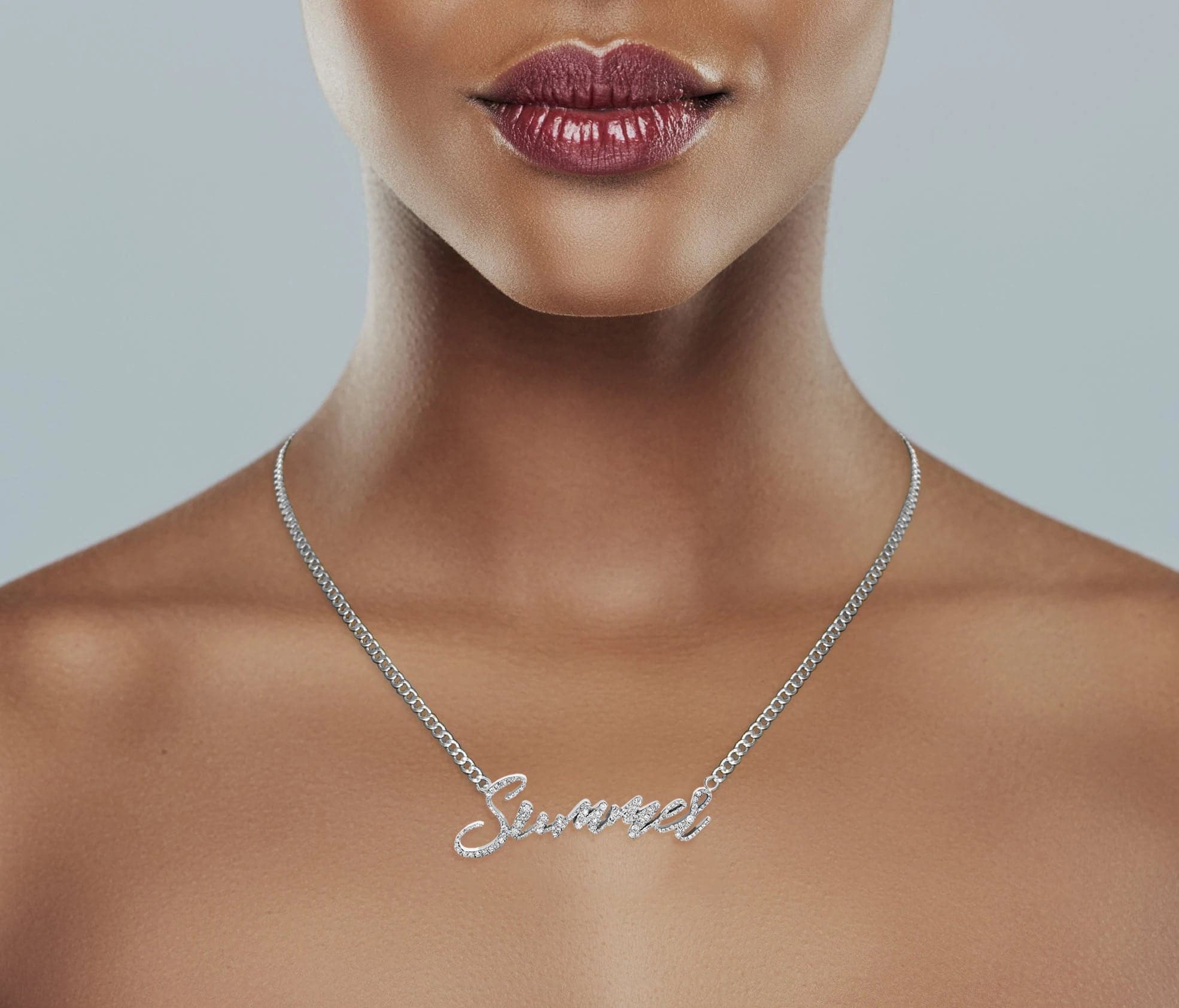 14K White Gold  Full Diamond Name Plate Necklace | Style #75 - Image 4