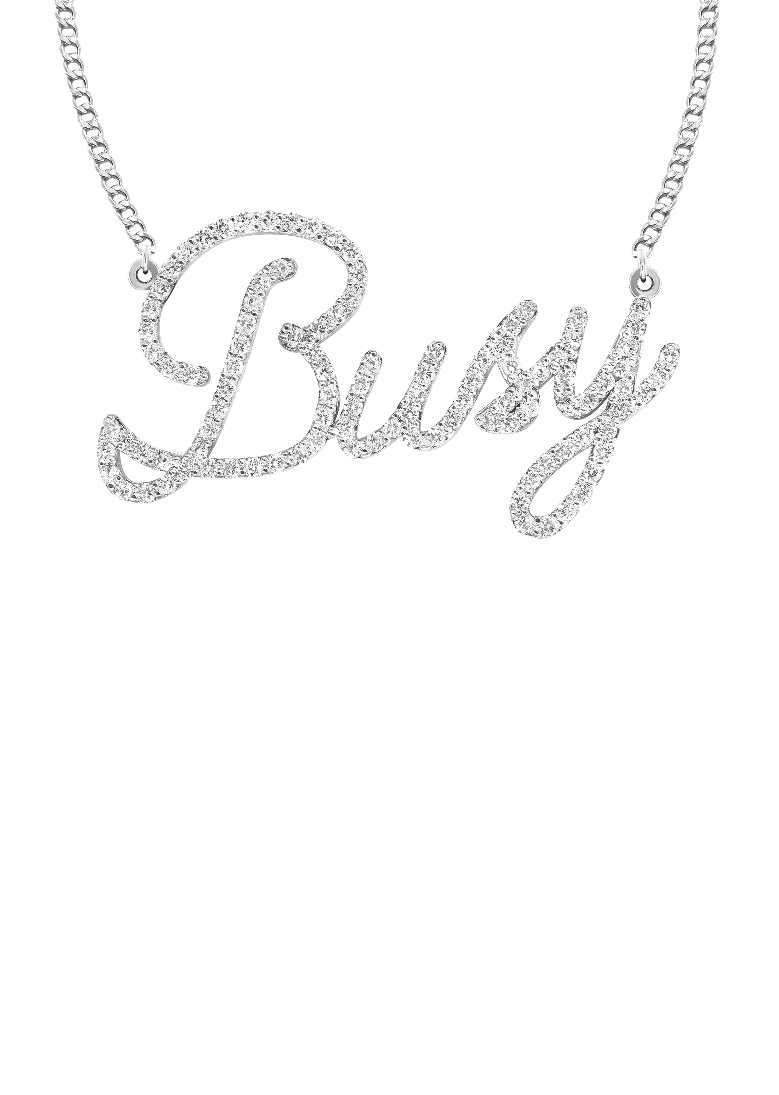14K White Gold Full Diamond Script Name Plate Necklace | Style #61
