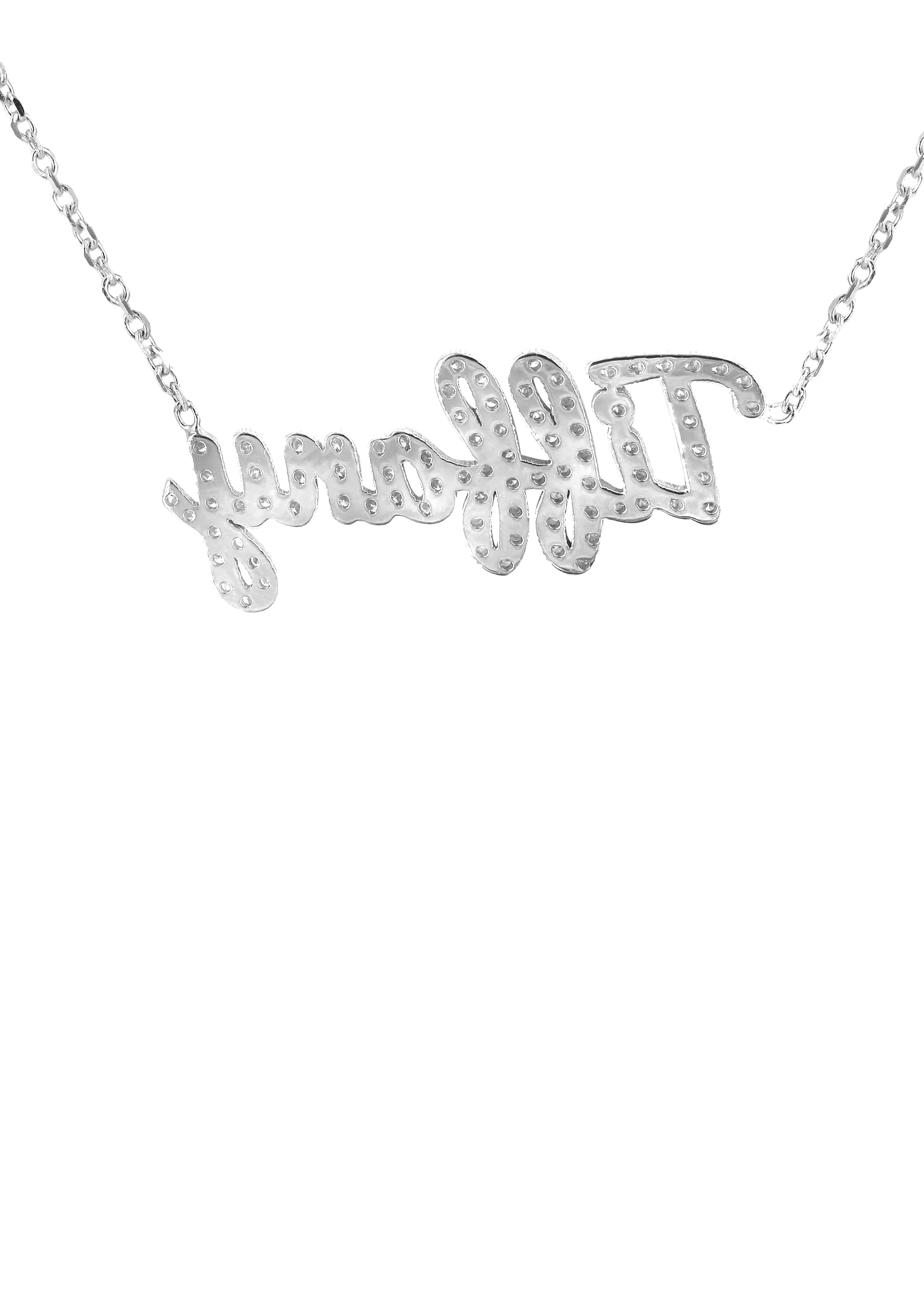 14K White Gold  Full Diamond Script Name Plate Necklace | Style #39 - Image 2