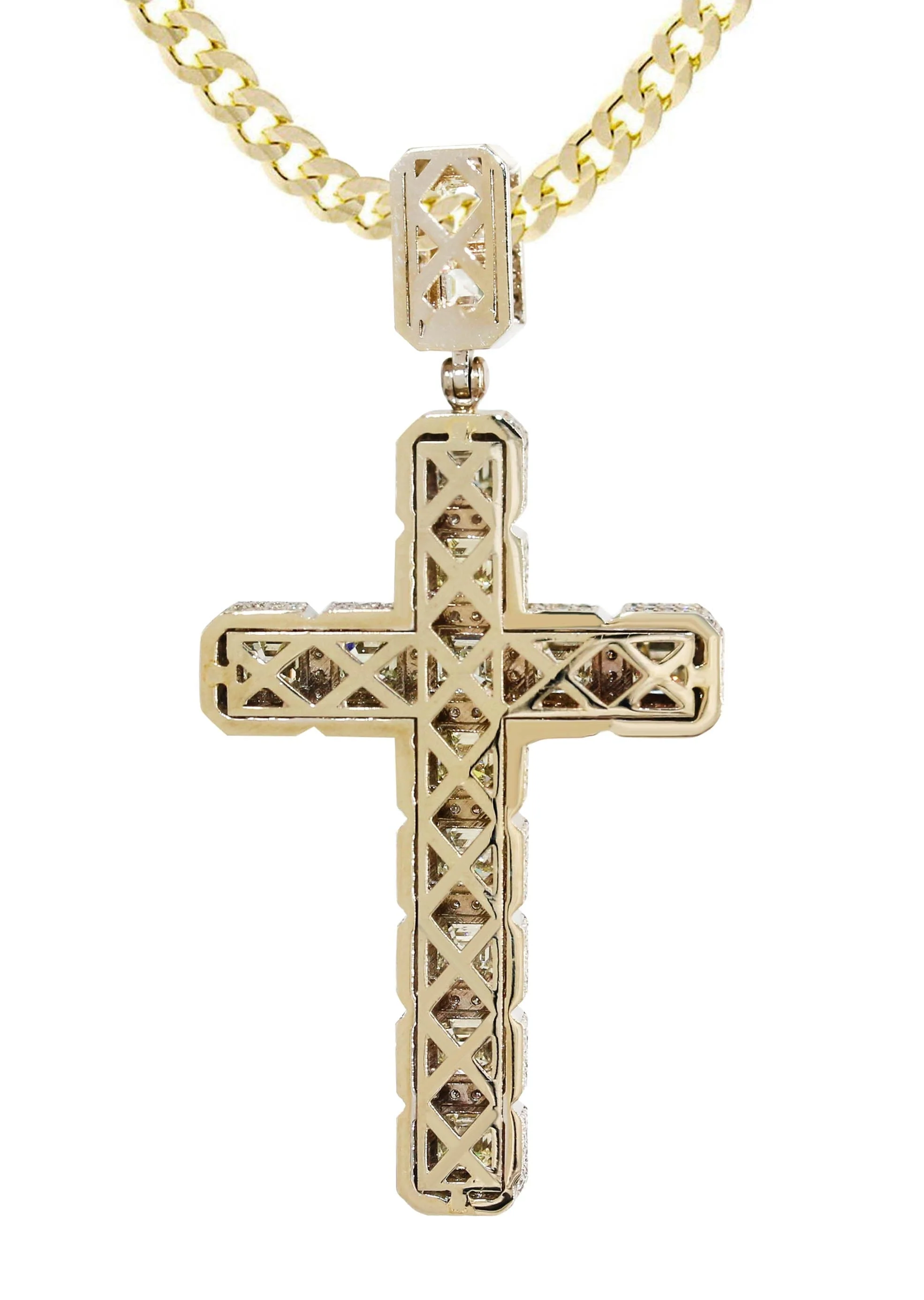 14K Yellow Gold Diamond Cross Necklace  | 8.99 Carats - Image 3