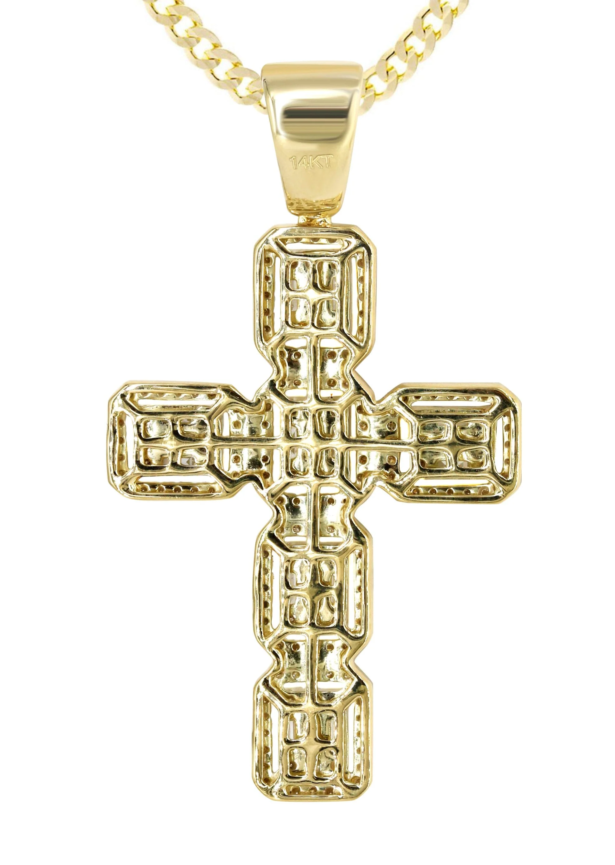 14K Yellow Gold Diamond Cross Necklace | 1.78 Carats - Image 3