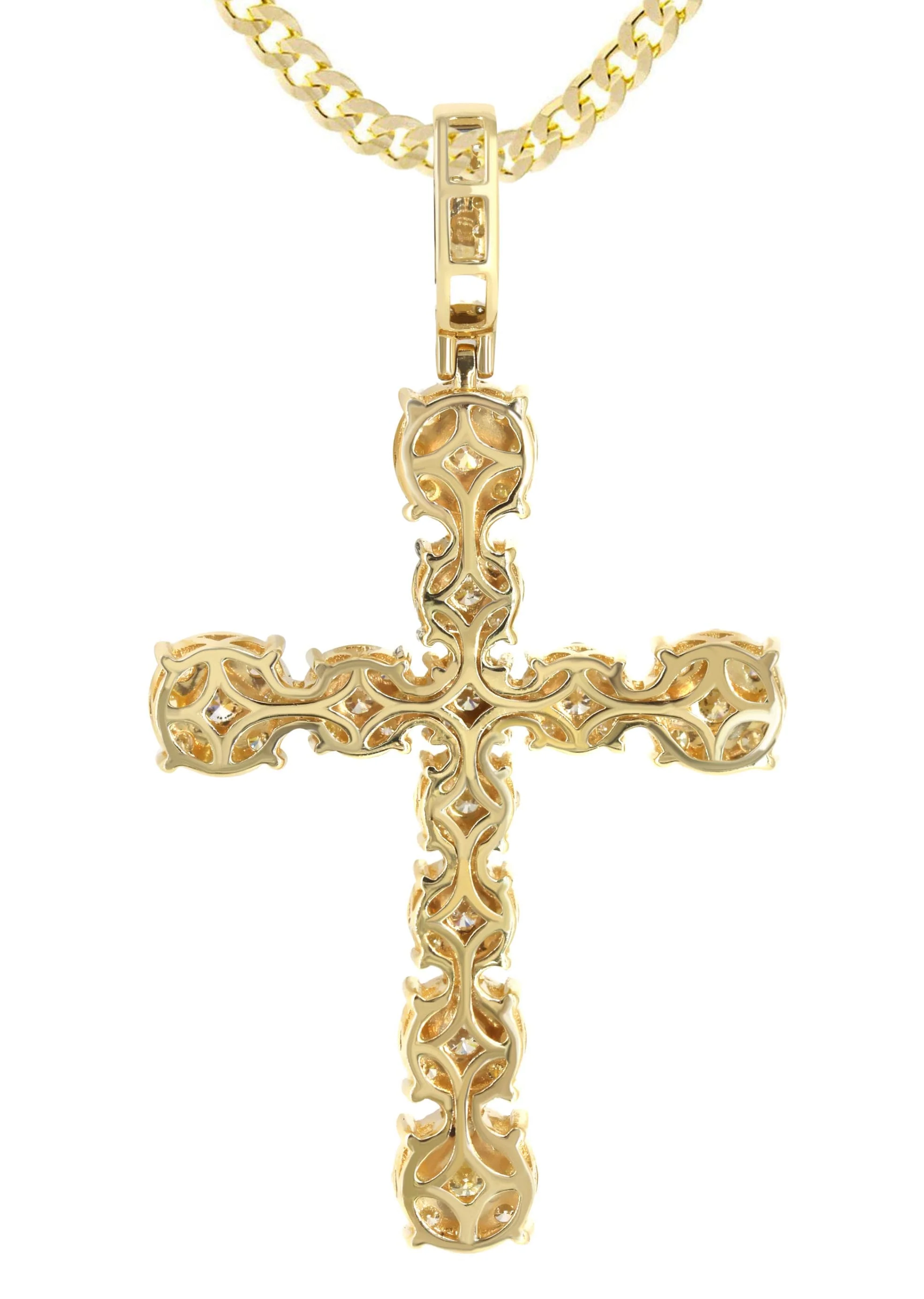 14K Yellow Gold Diamond Cross Necklace | 4.5 Carats - Image 3