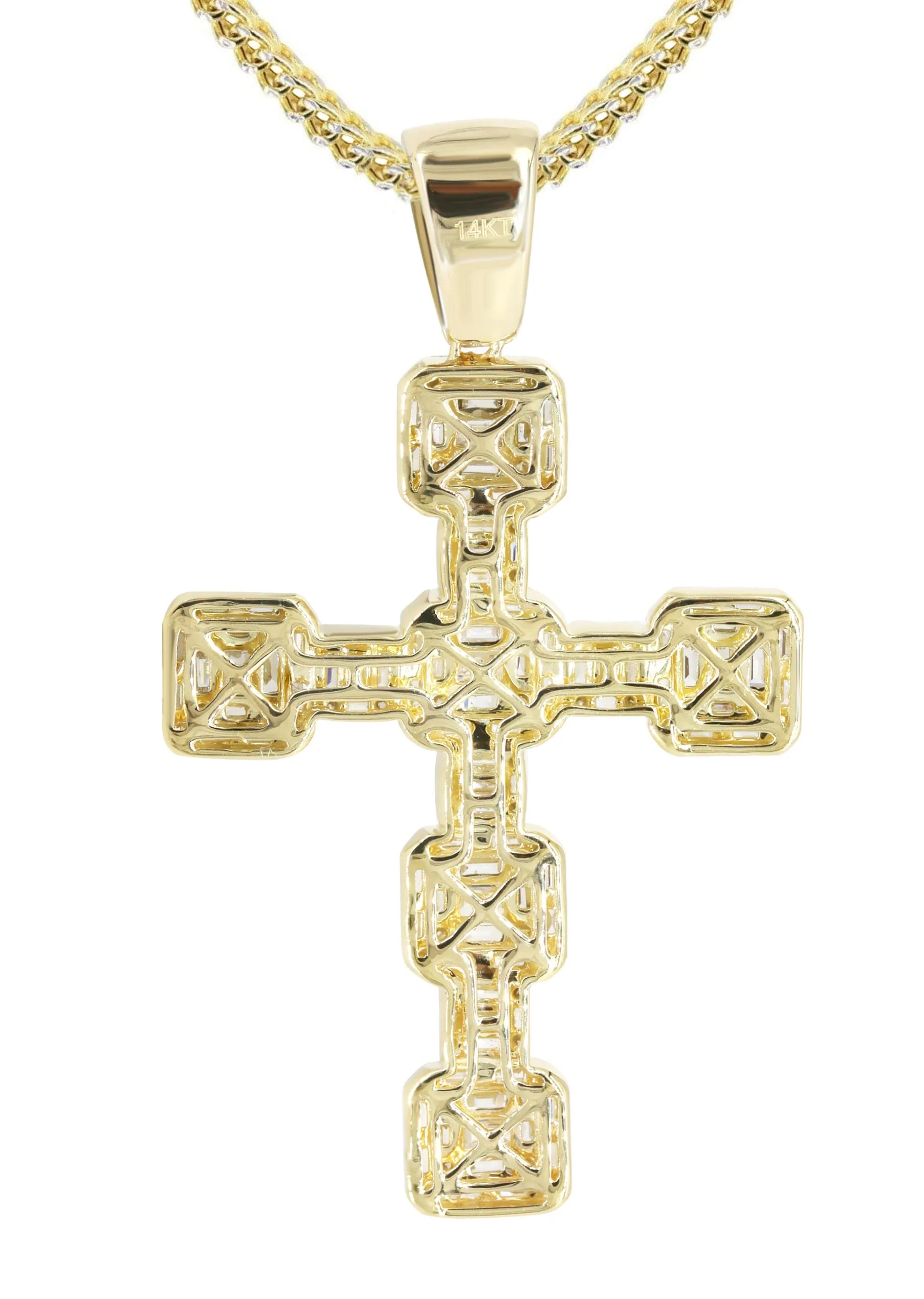 14K Yellow Gold Diamond Cross Necklace | 2.68 Carats - Image 3