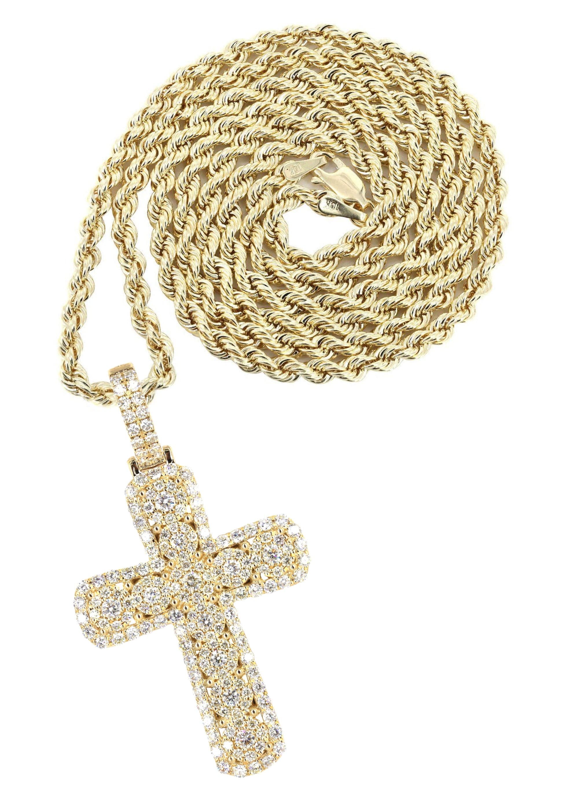 14K Yellow Gold Diamond Cross Necklace | 2.9 Carats