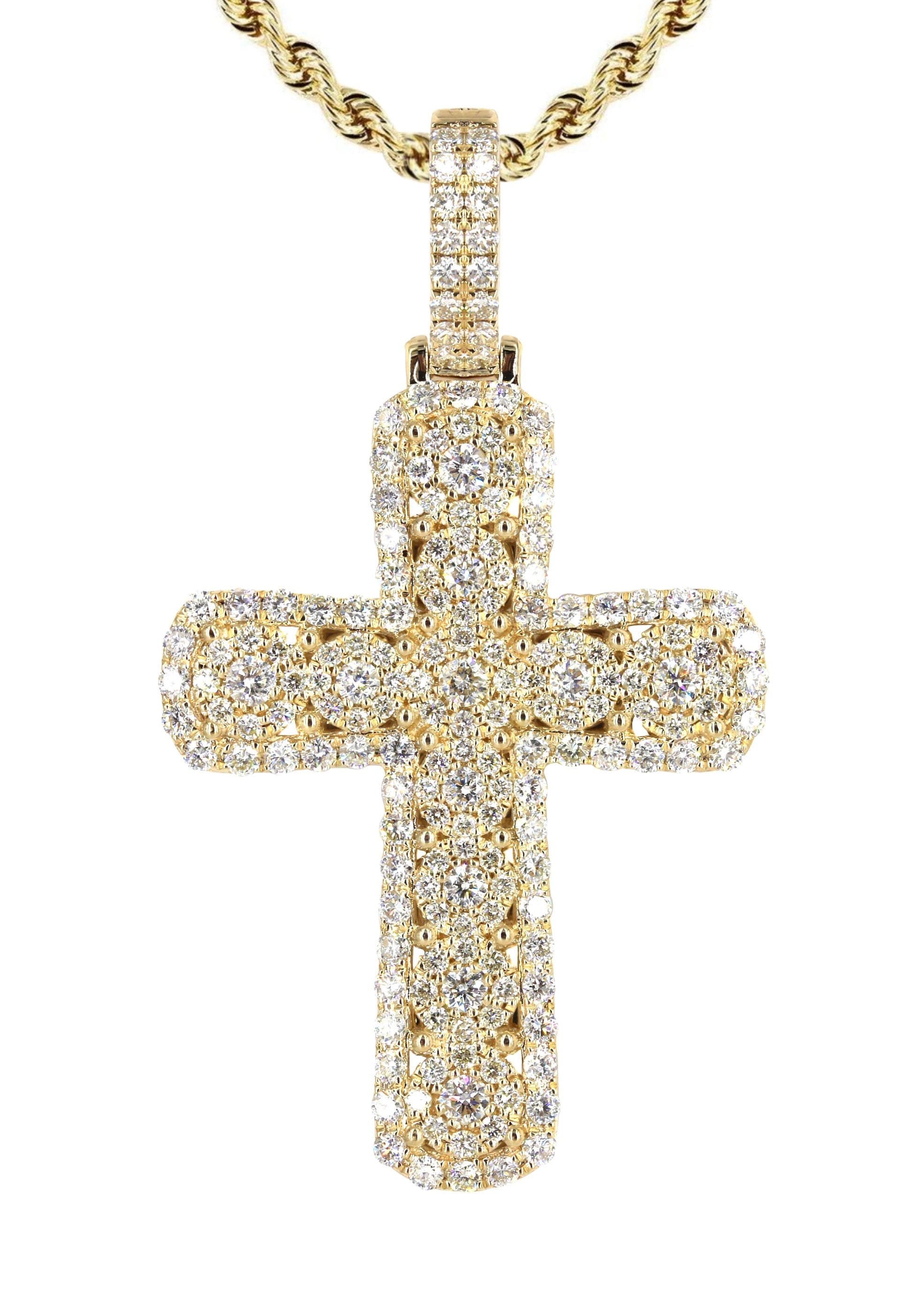 14K Yellow Gold Diamond Cross Necklace | 2.9 Carats - Image 2