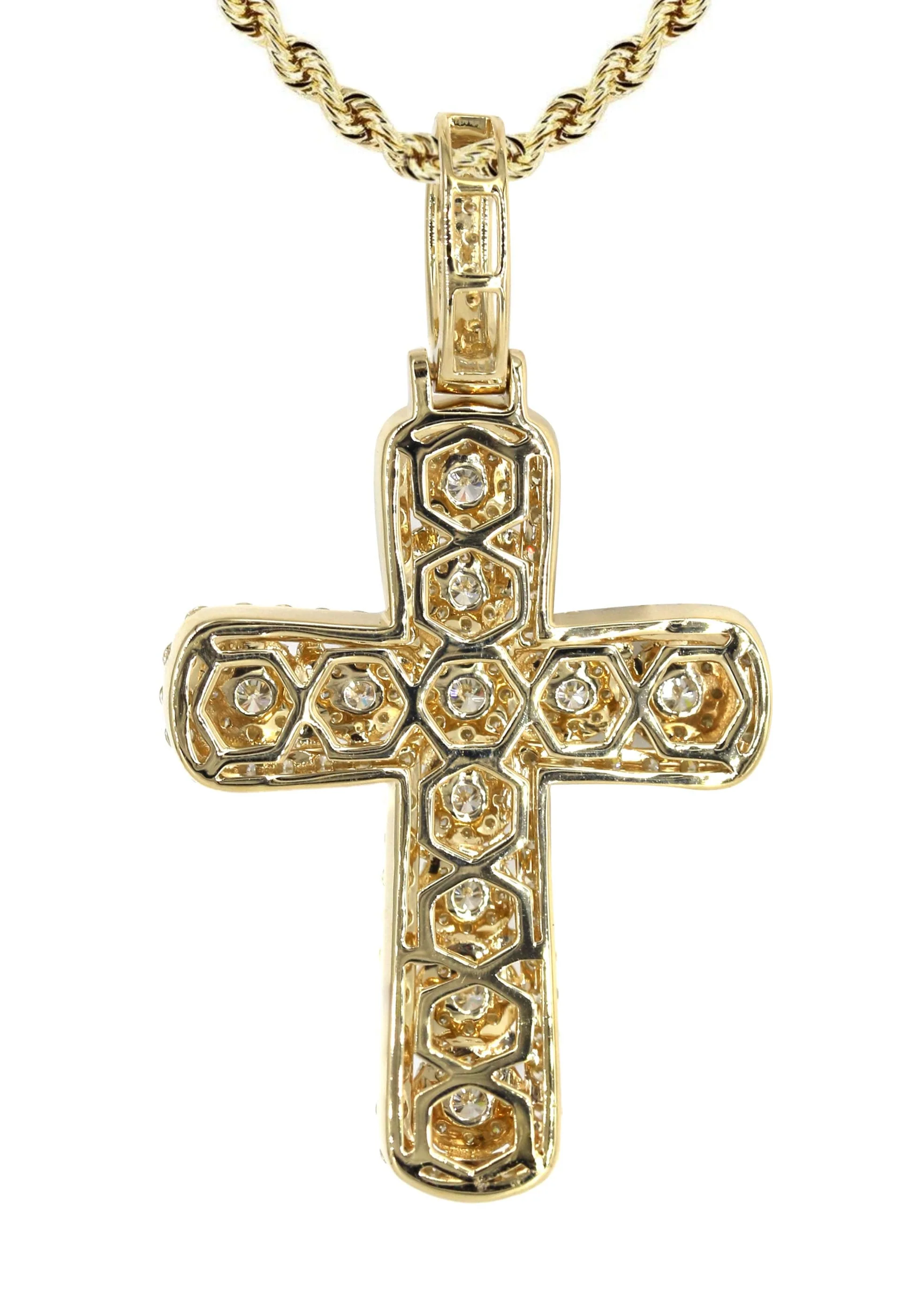 14K Yellow Gold Diamond Cross Necklace | 2.9 Carats - Image 3