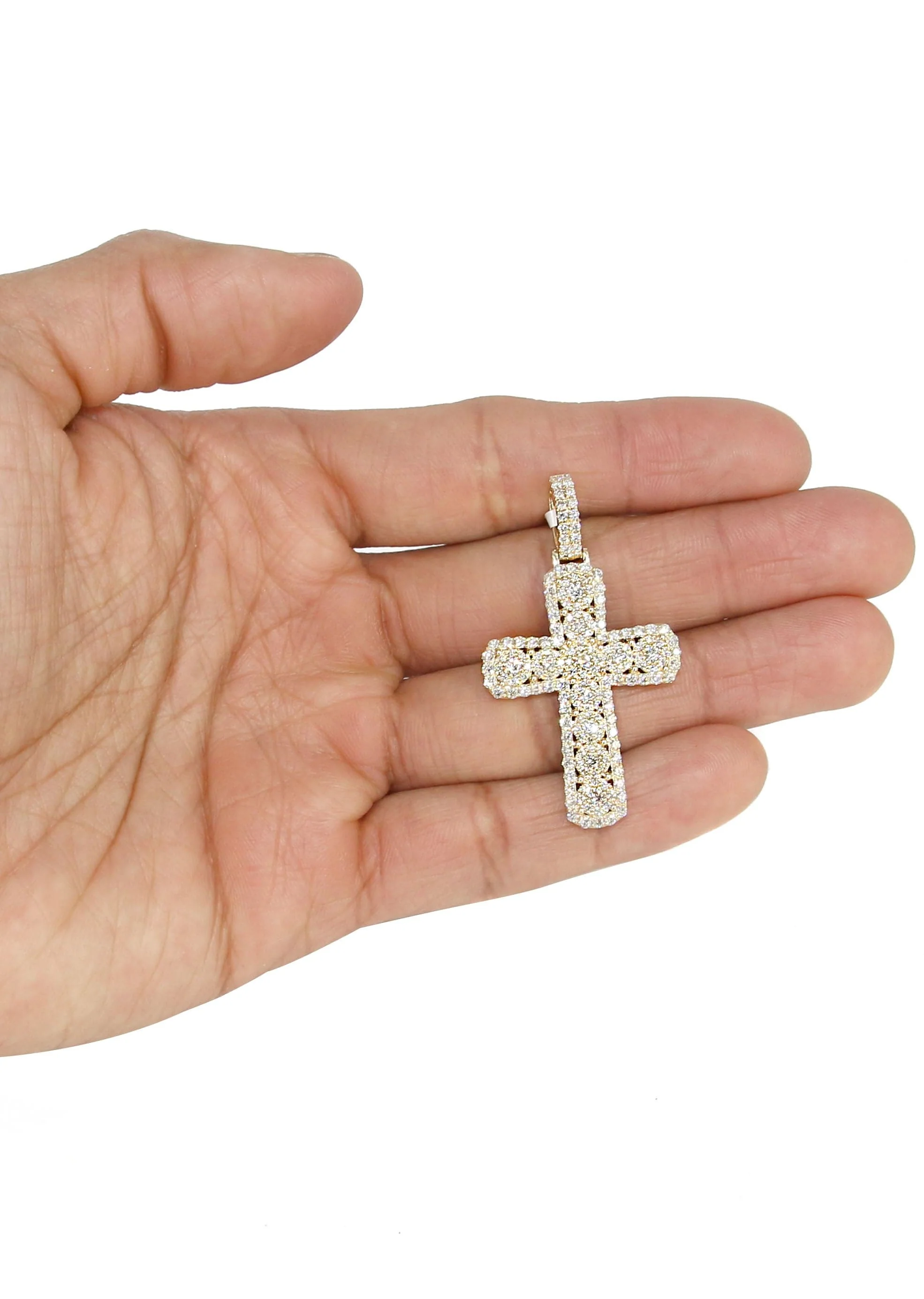 14K Yellow Gold Diamond Cross Necklace | 2.9 Carats - Image 5