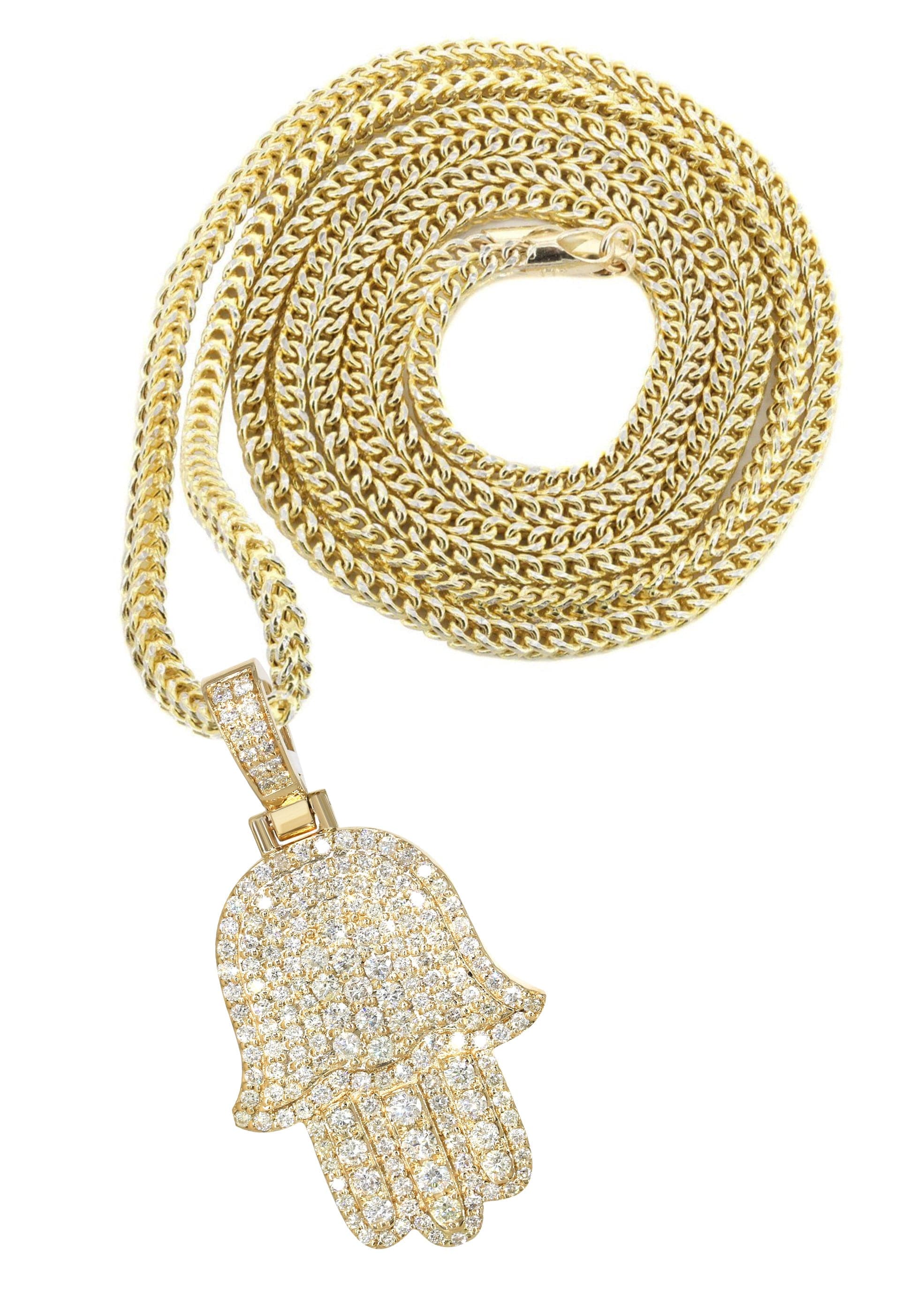 14K Yellow Gold Diamond Hamsa Necklace | 2.5 Carats