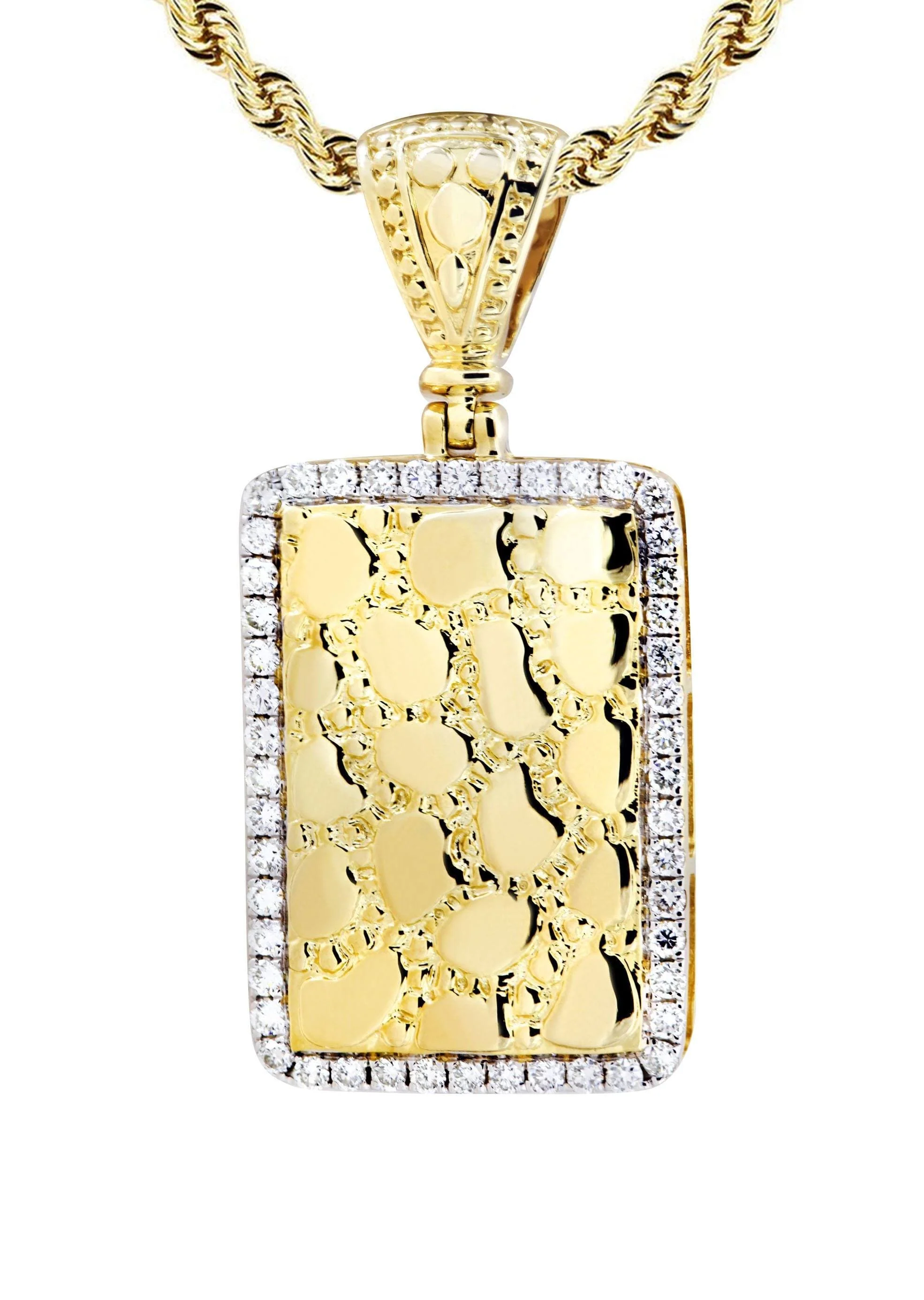 14K Yellow Gold Nugget Dog Tag Diamond Necklace  | 0.6 Carats - Image 2