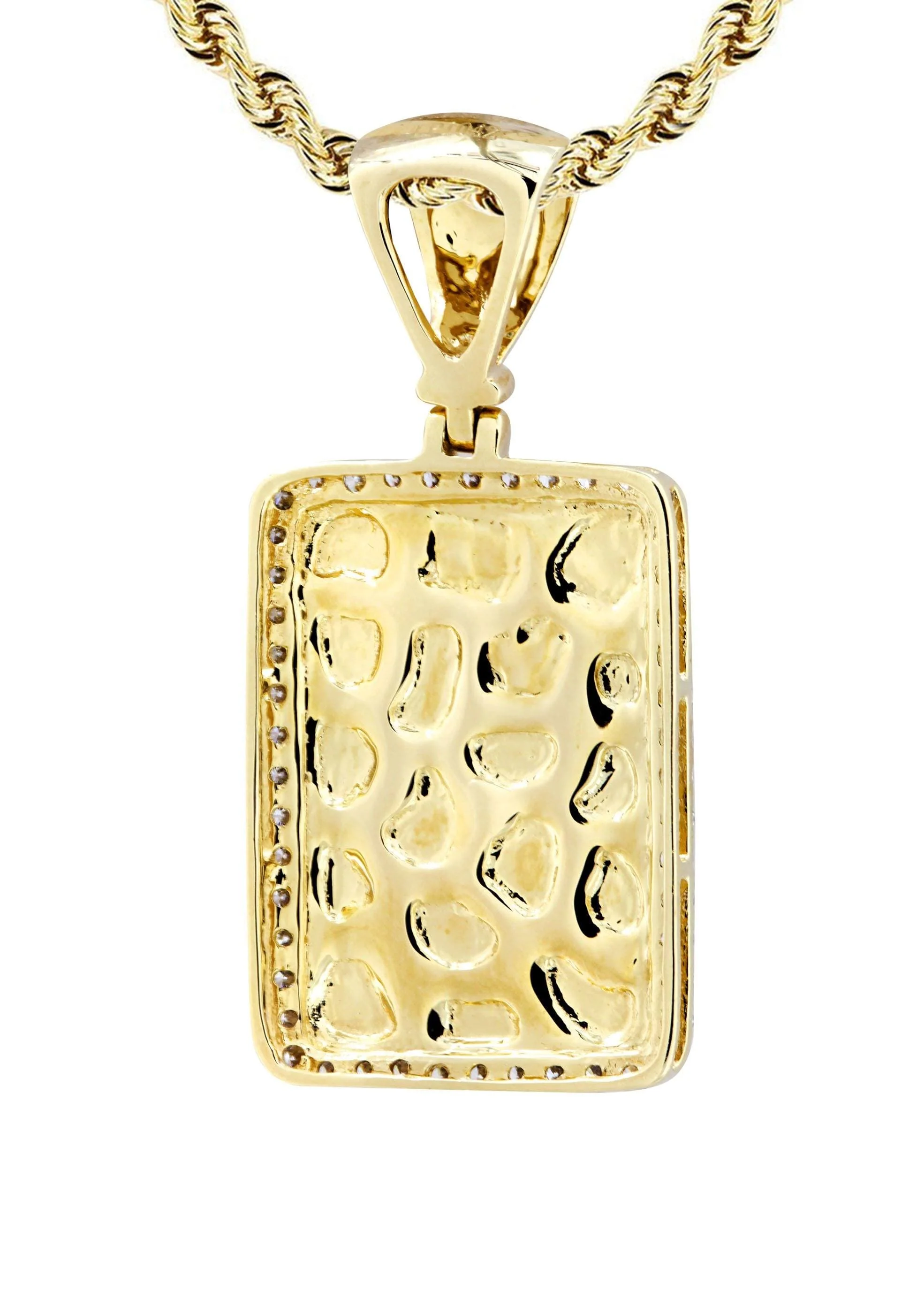 14K Yellow Gold Nugget Dog Tag Diamond Necklace  | 0.6 Carats - Image 3