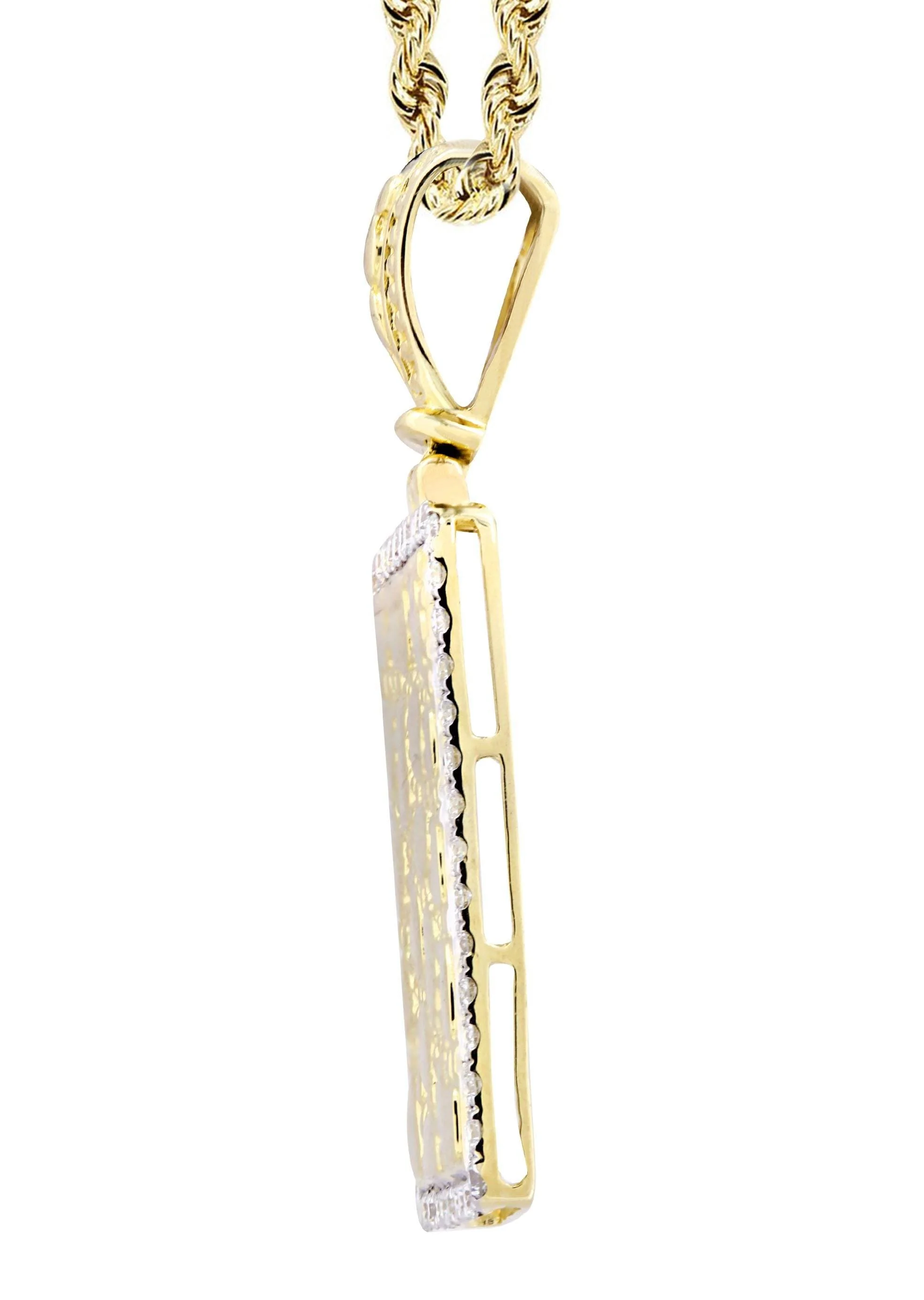 14K Yellow Gold Nugget Dog Tag Diamond Necklace  | 0.6 Carats - Image 4