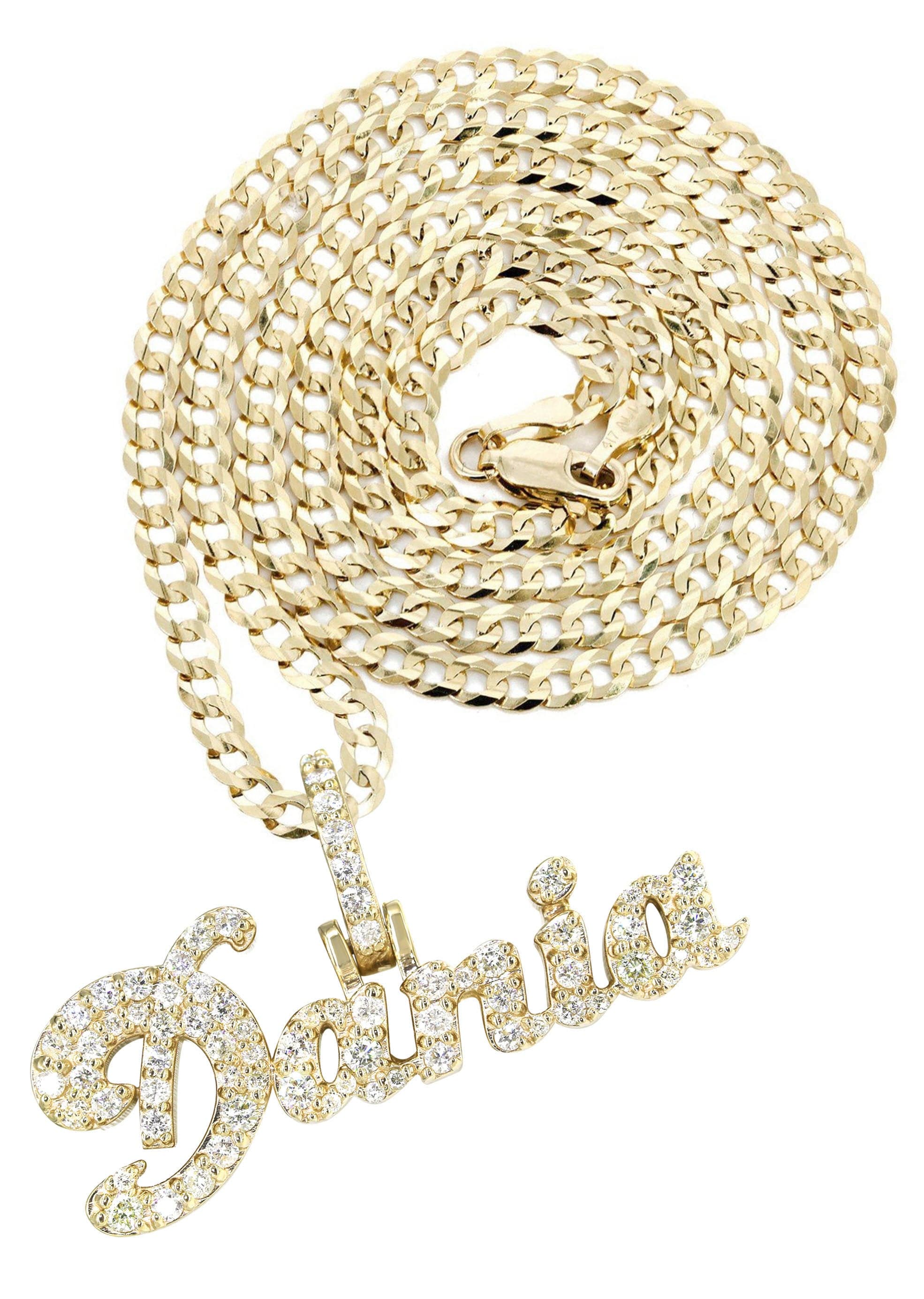 14K Yellow Gold Full Diamond Name Plate Necklace | Style #26 - Image 2