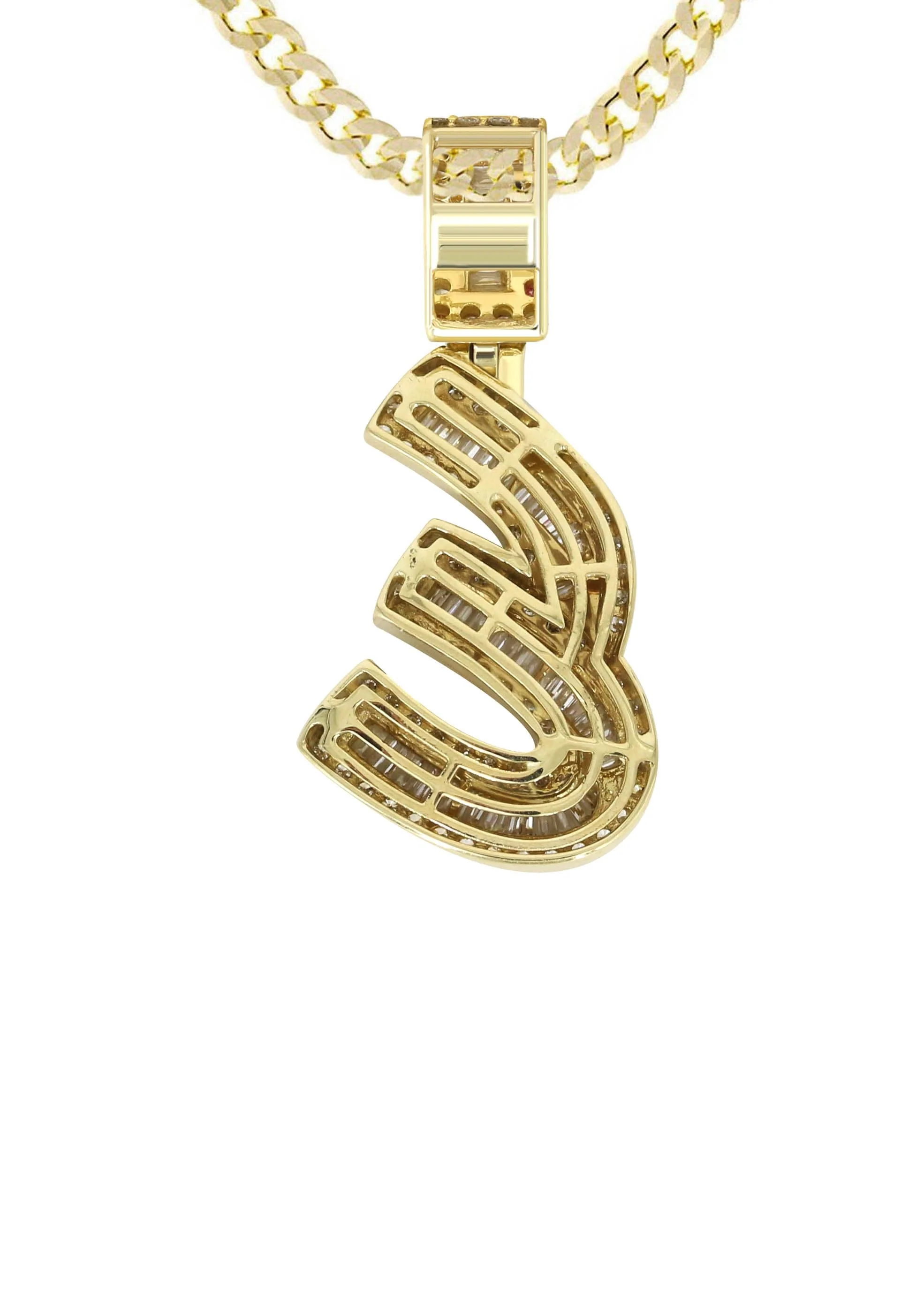 14K Yellow Gold Letter "E" Baguette Diamond Necklace | 1.96 Carats - Image 3