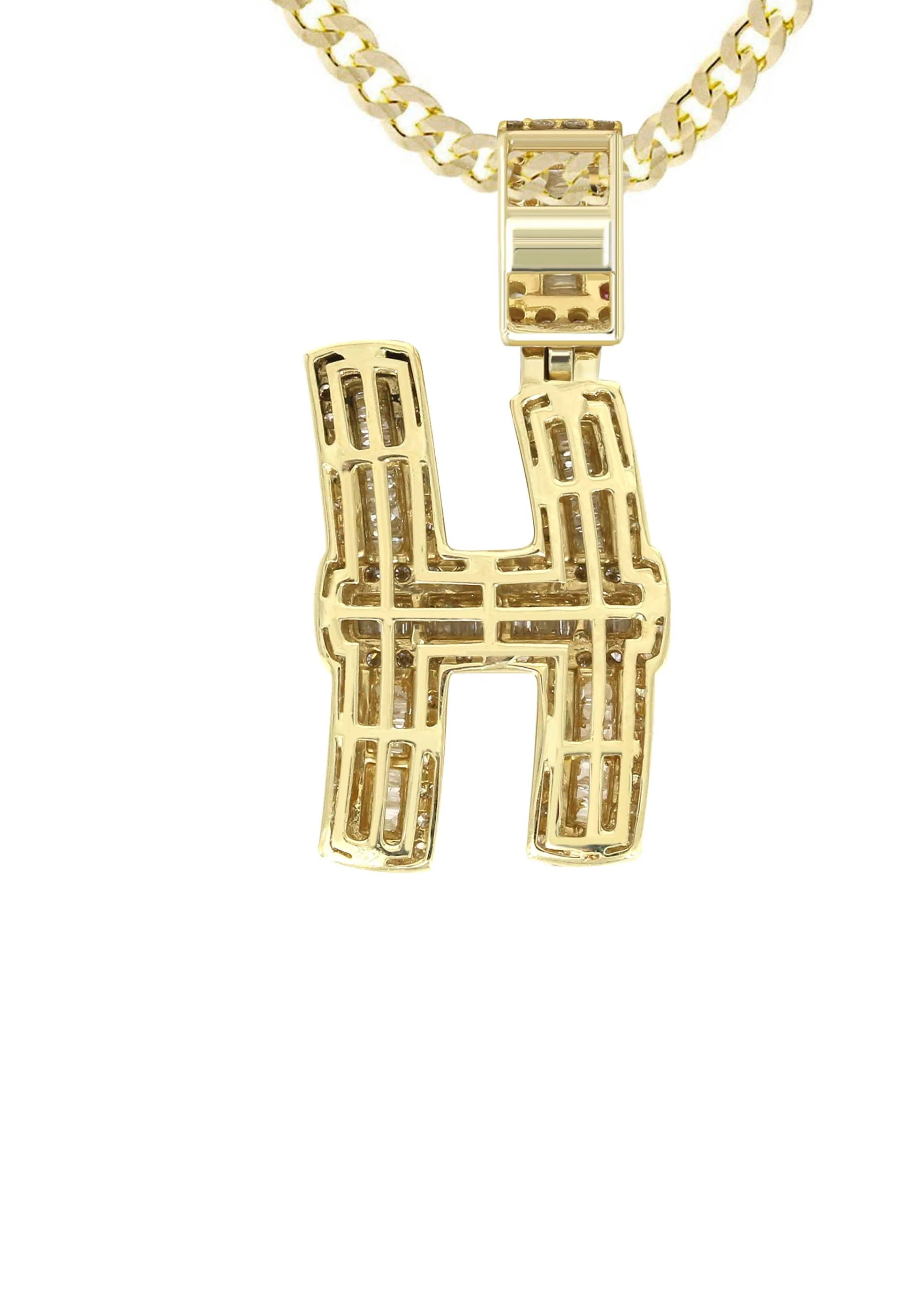 14K Yellow Gold Letter "H" Baguette Diamond Necklace | 2.02 Carats - Image 3