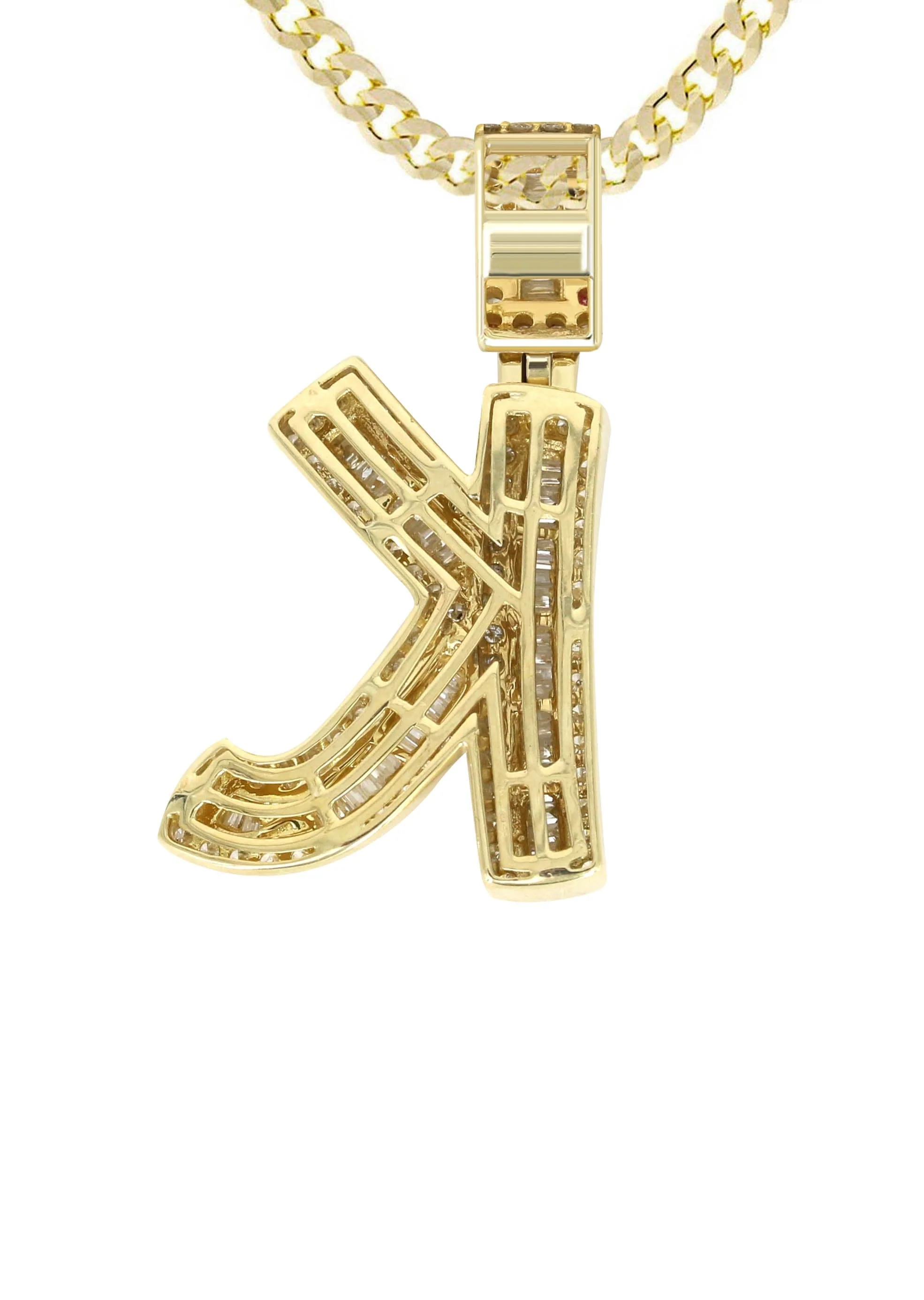 14K Yellow Gold Letter "K" Baguette Diamond Necklace | 2.17 Carats - Image 3