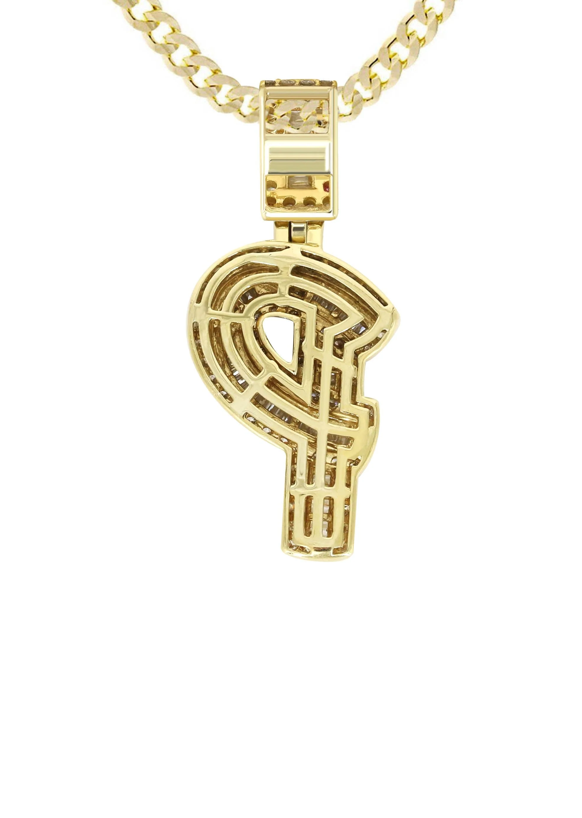 14K Yellow Gold Letter "P" Baguette Diamond Necklace | 1.72 Carats - Image 3