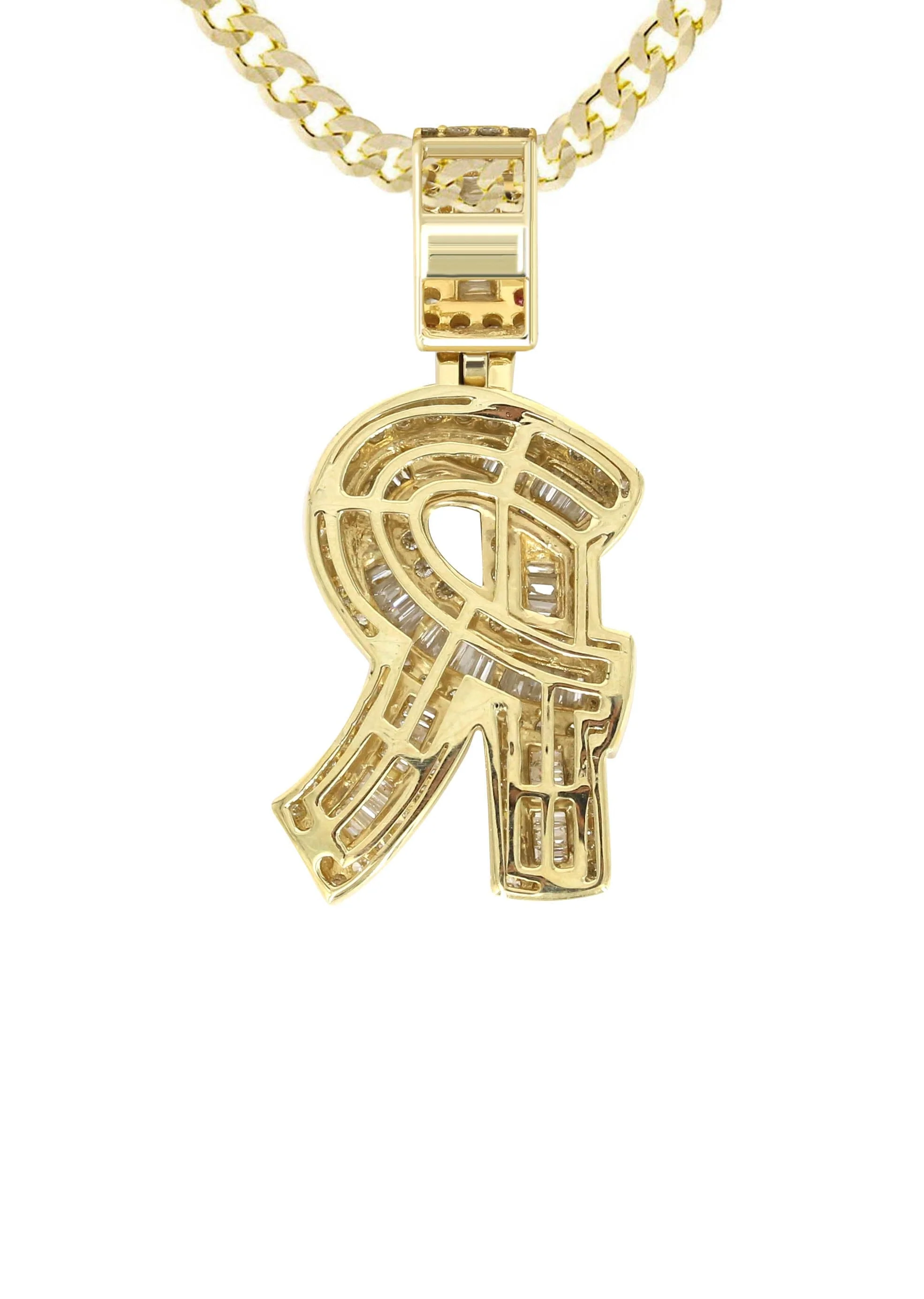 14K Yellow Gold Letter "R" Baguette Diamond Necklace | 2.01 Carats - Image 3
