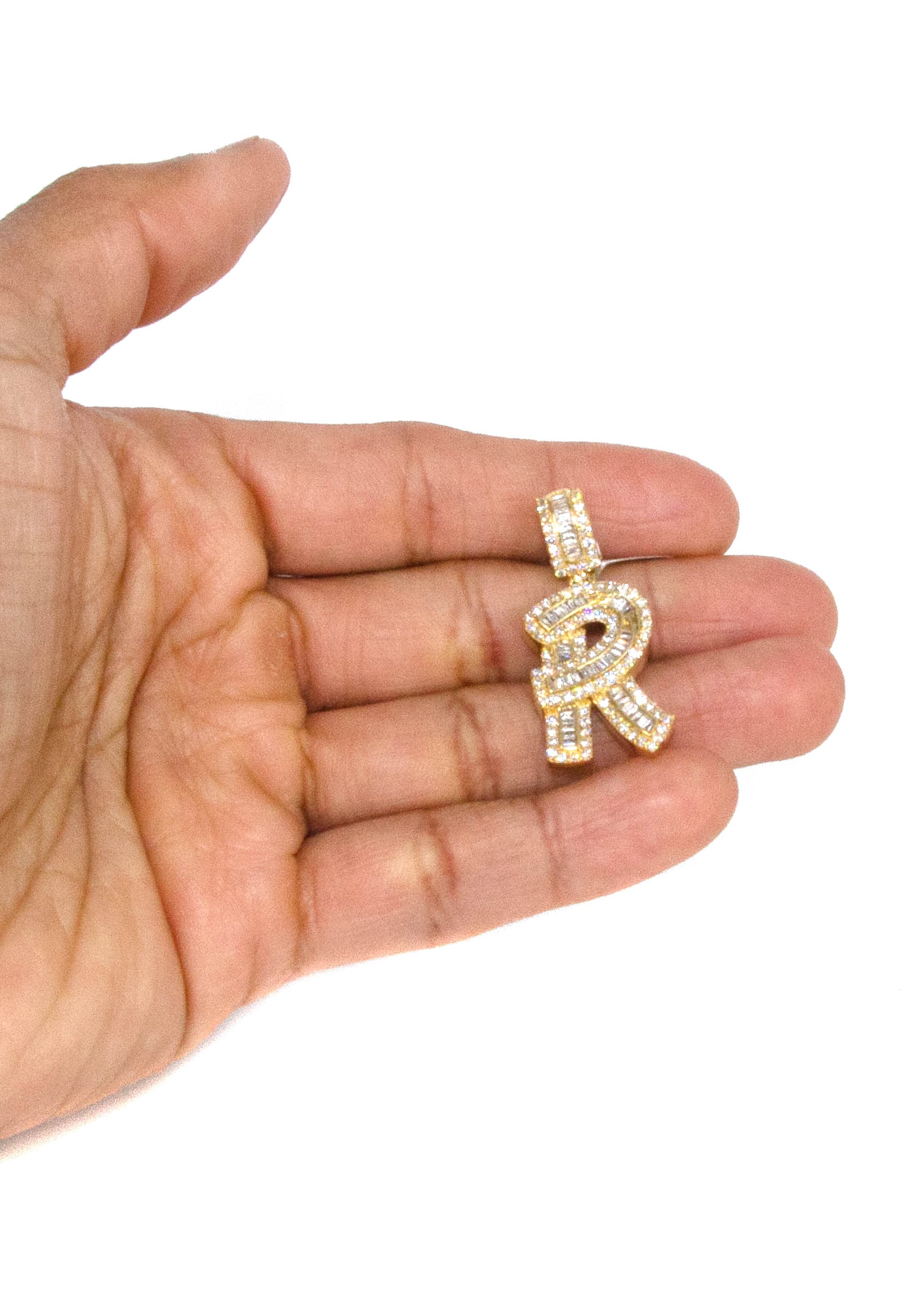 14K Yellow Gold Letter "R" Baguette Diamond Necklace | 2.01 Carats - Image 5