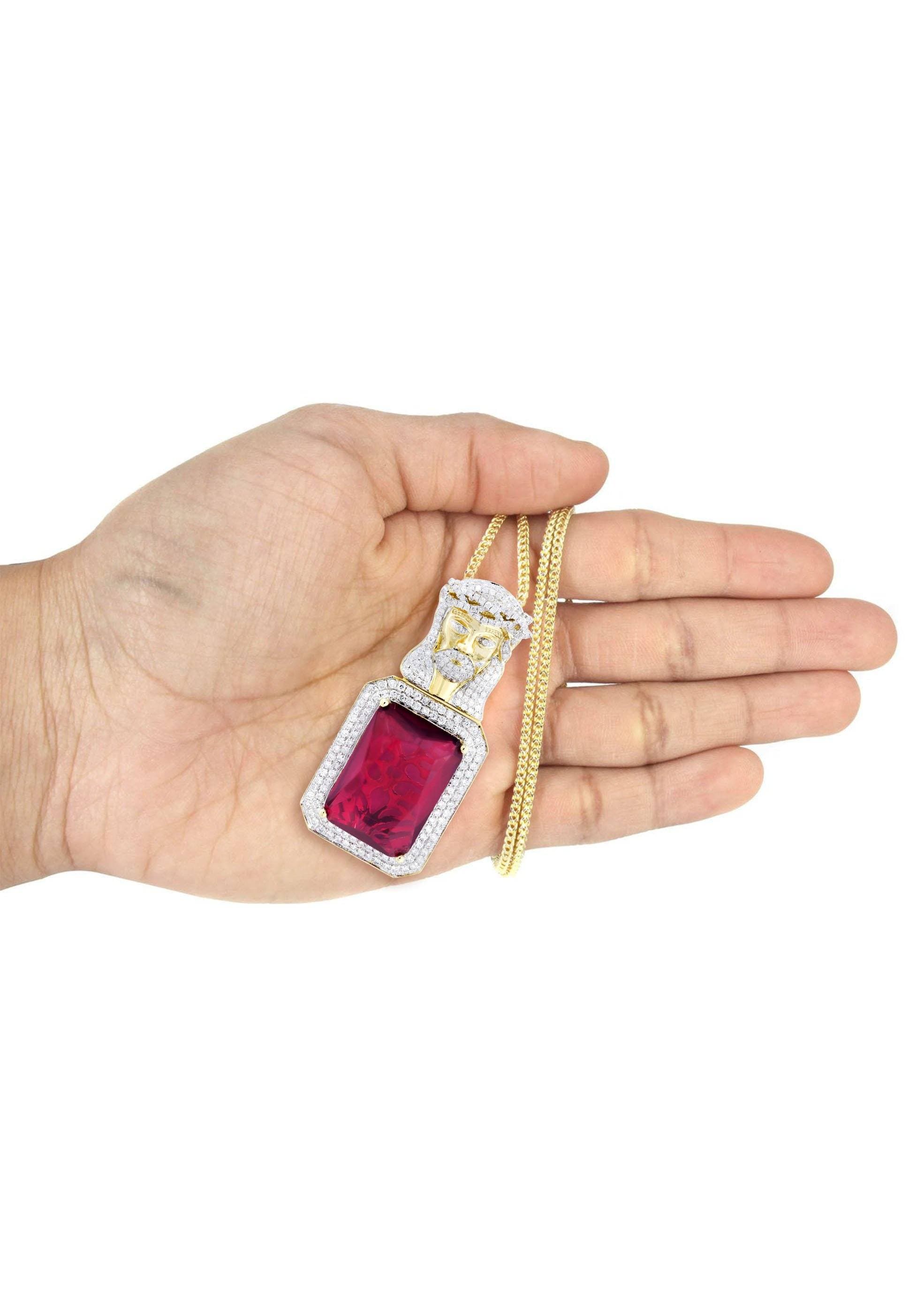14K Yellow Gold Ruby Jesus Diamond Necklace  | 2.53 Carats - Image 5