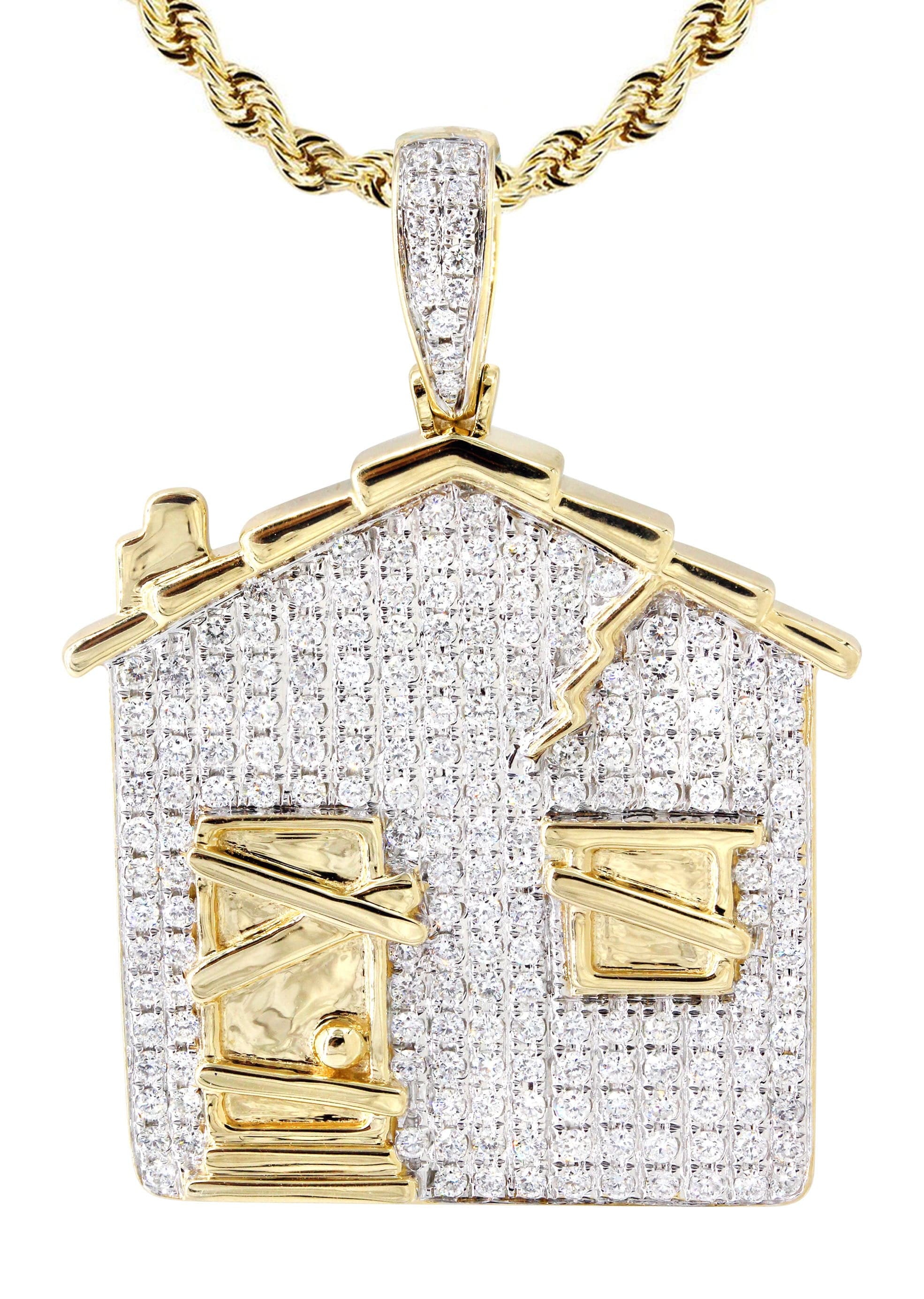 14K Yellow Gold Trap House Diamond Necklace  | 2.62 Carats - Image 2
