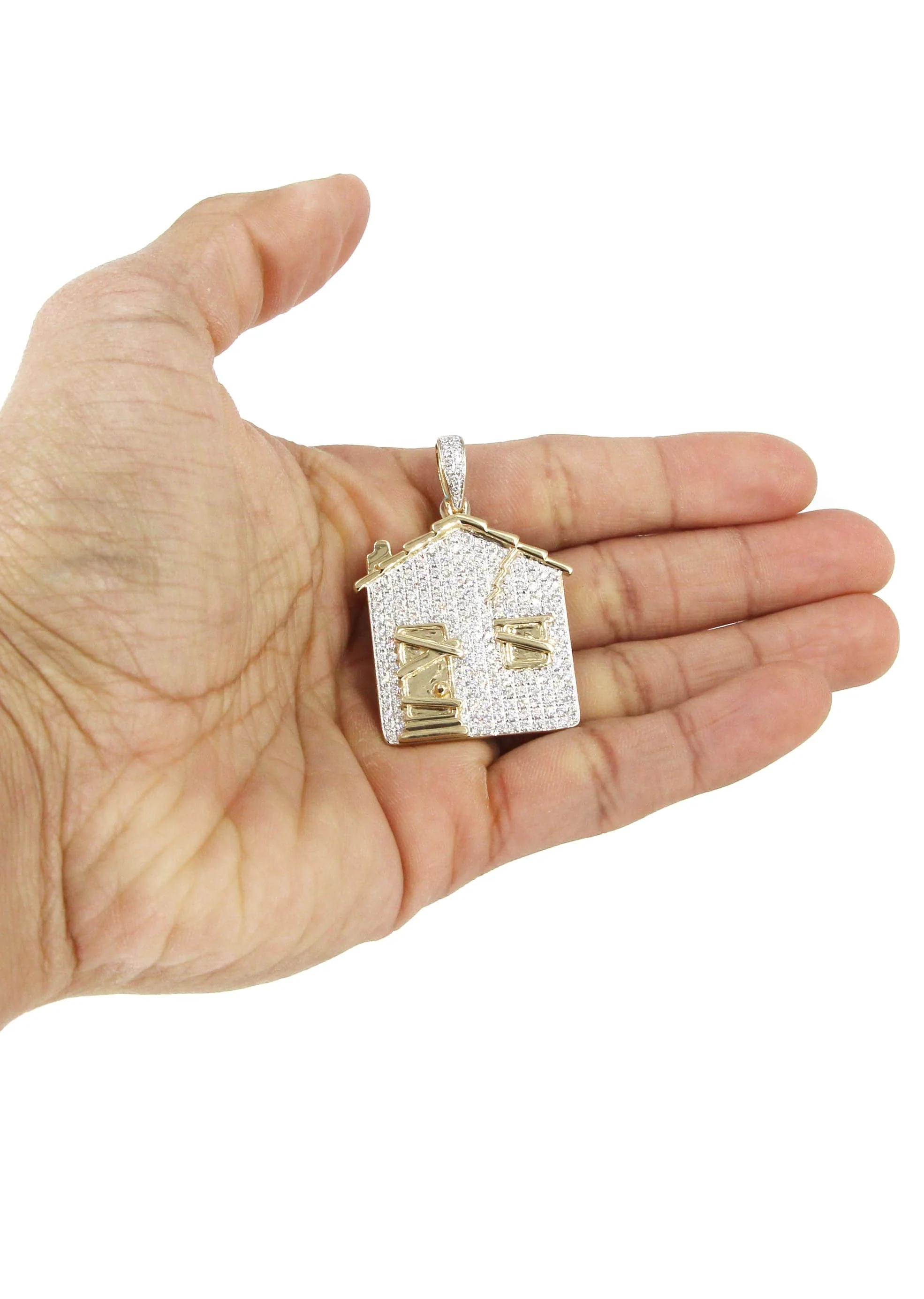 14K Yellow Gold Trap House Diamond Necklace  | 2.62 Carats - Image 5