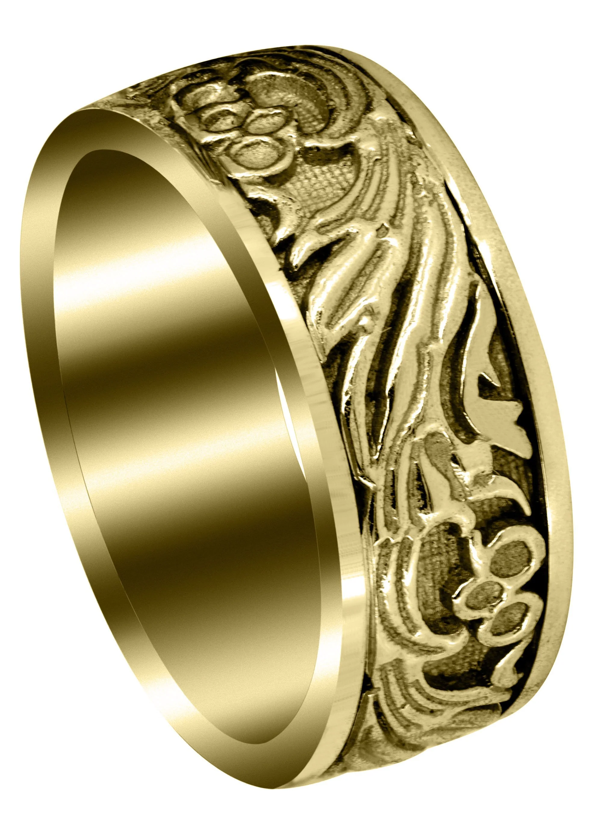 Yellow Gold Antique Unique Mens Wedding Band | High Polish Finish (Jake)