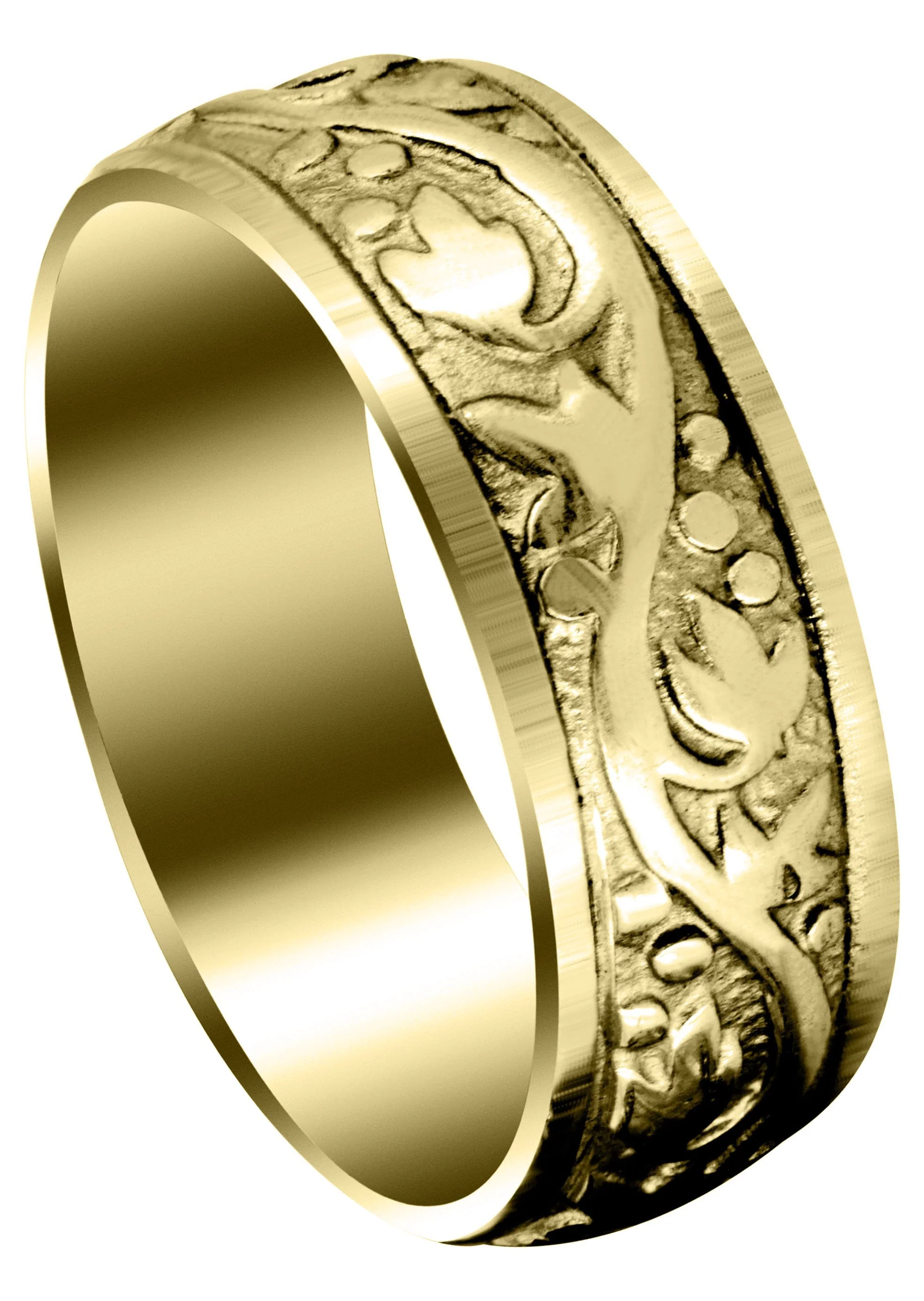 Yellow Gold Antique Mens Wedding Band | Sand Blast / High Polish Finish (Bryson)