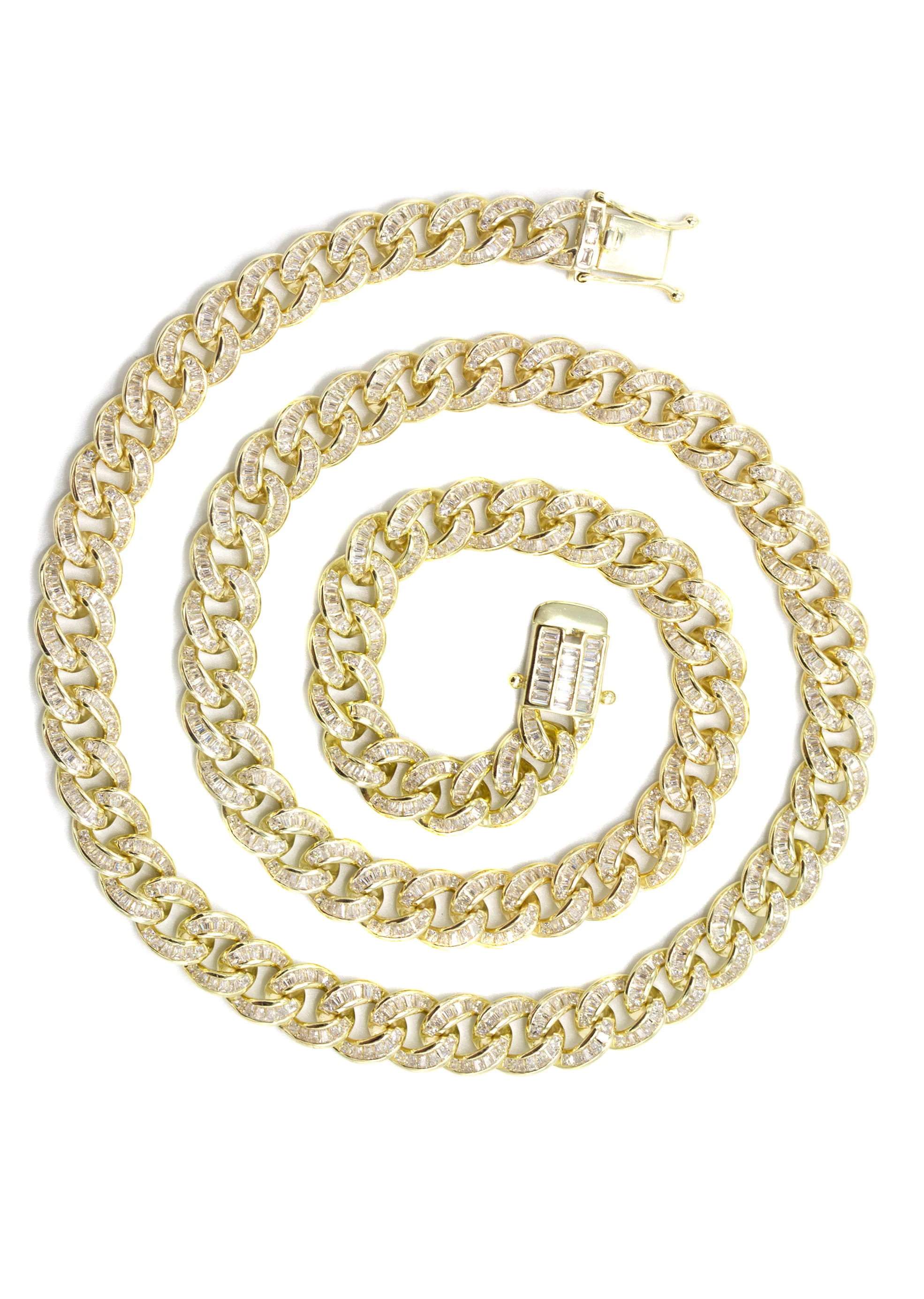 Silver Chain -  Gold Baguette Iced Out Miami Cuban Link Chain - Image 3