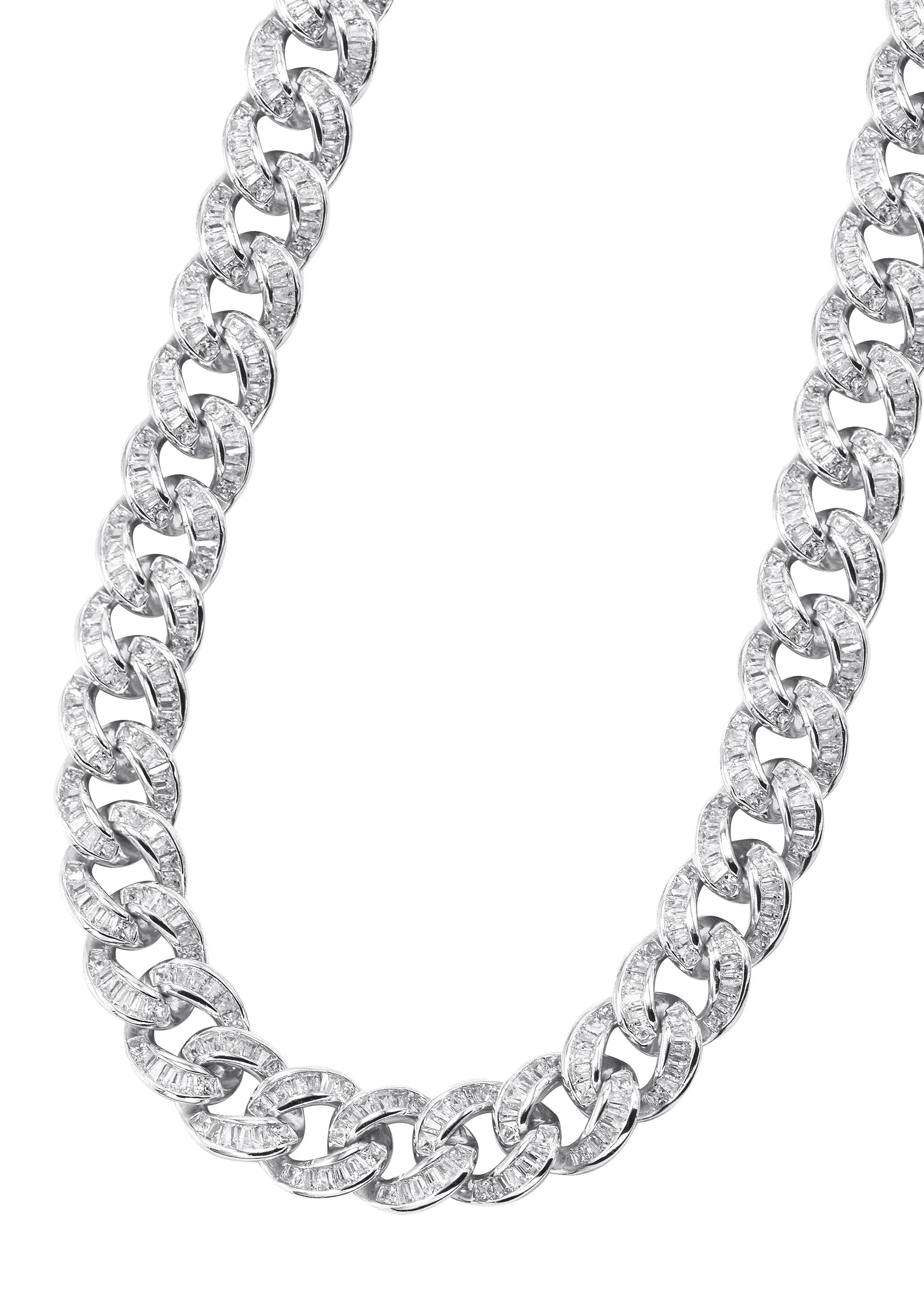 Silver Chain -  Baguette Iced Out Miami Cuban Link Chain