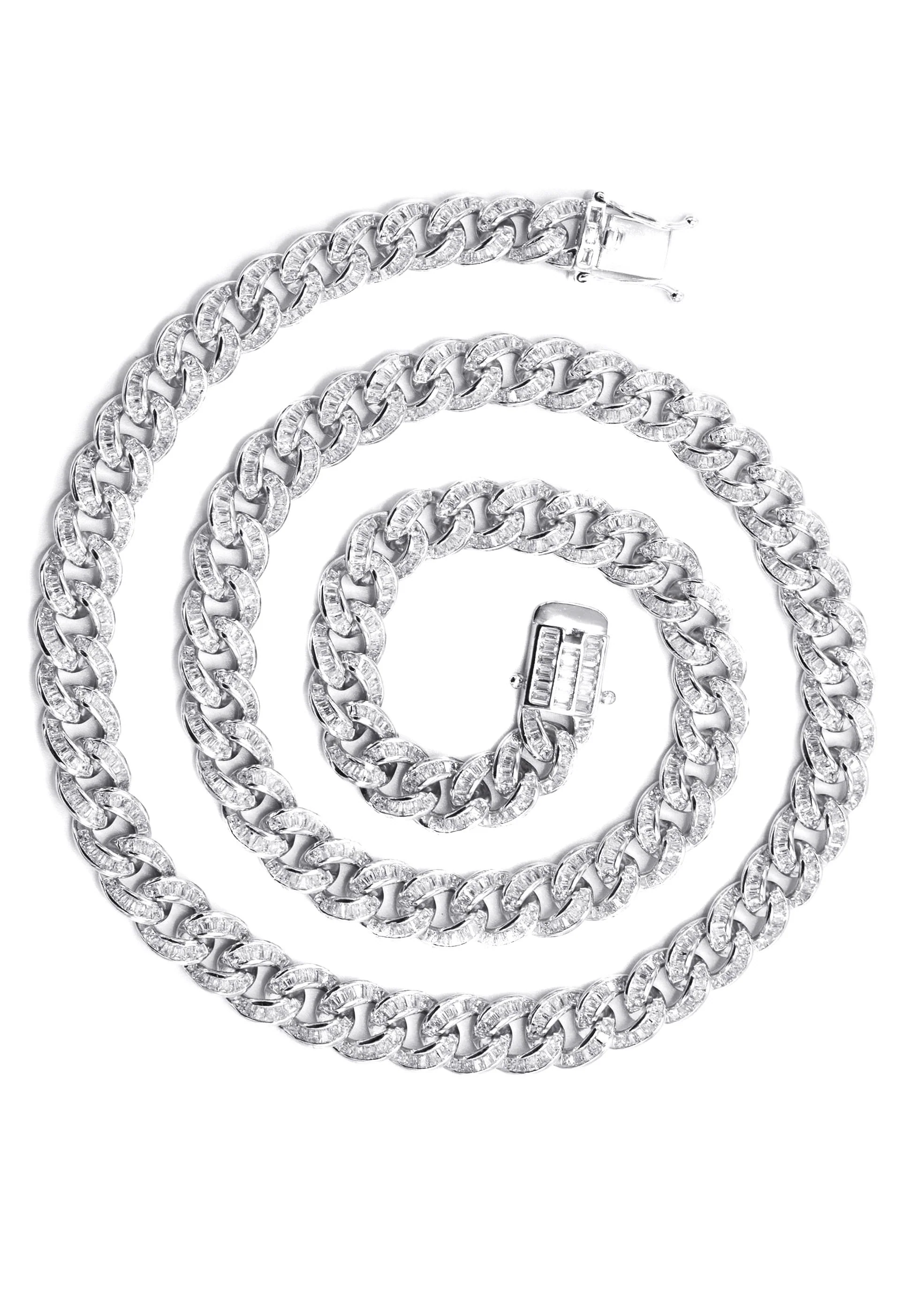 Silver Chain -  Baguette Iced Out Miami Cuban Link Chain - Image 3