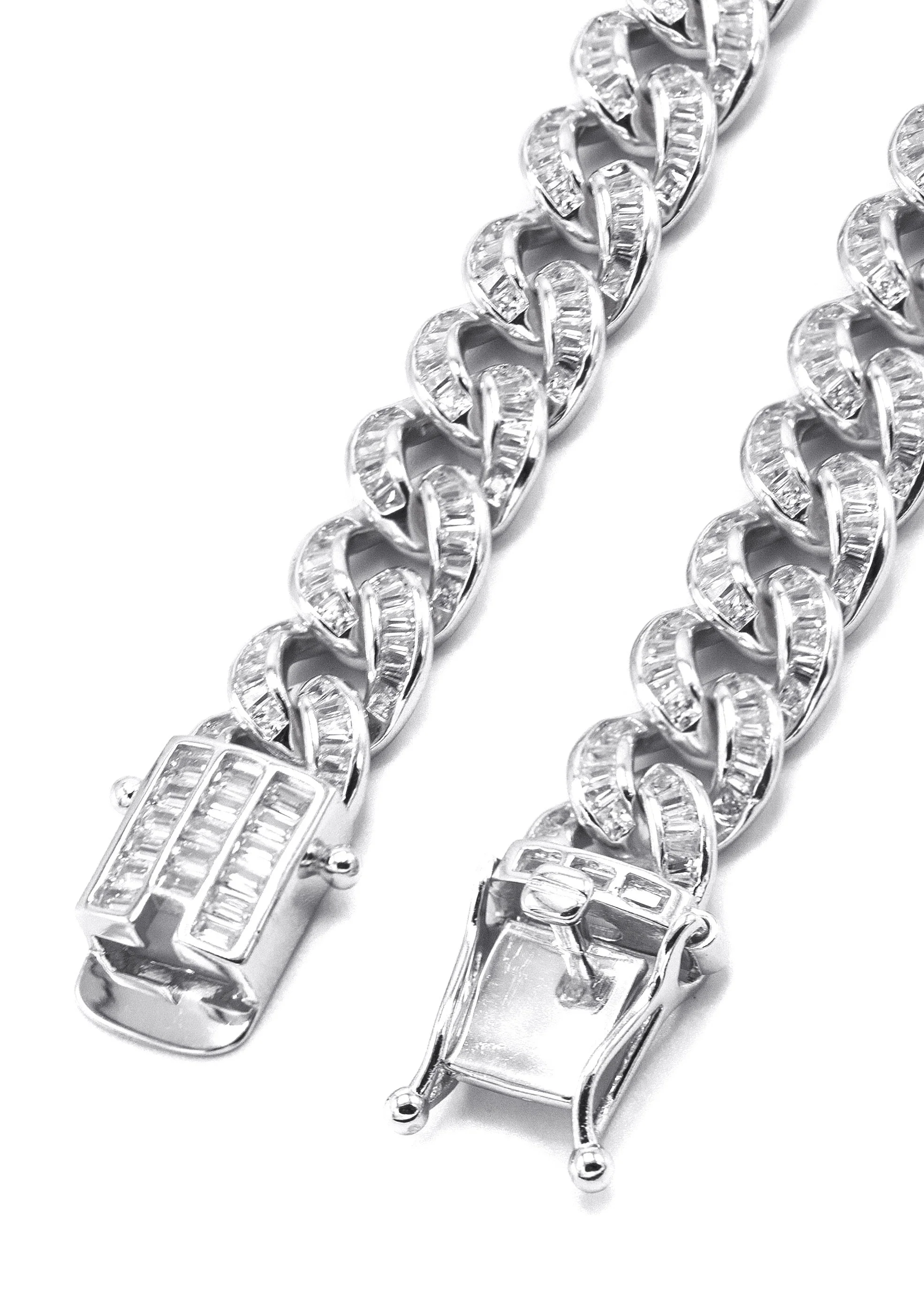 Silver Chain -  Baguette Iced Out Miami Cuban Link Chain - Image 4