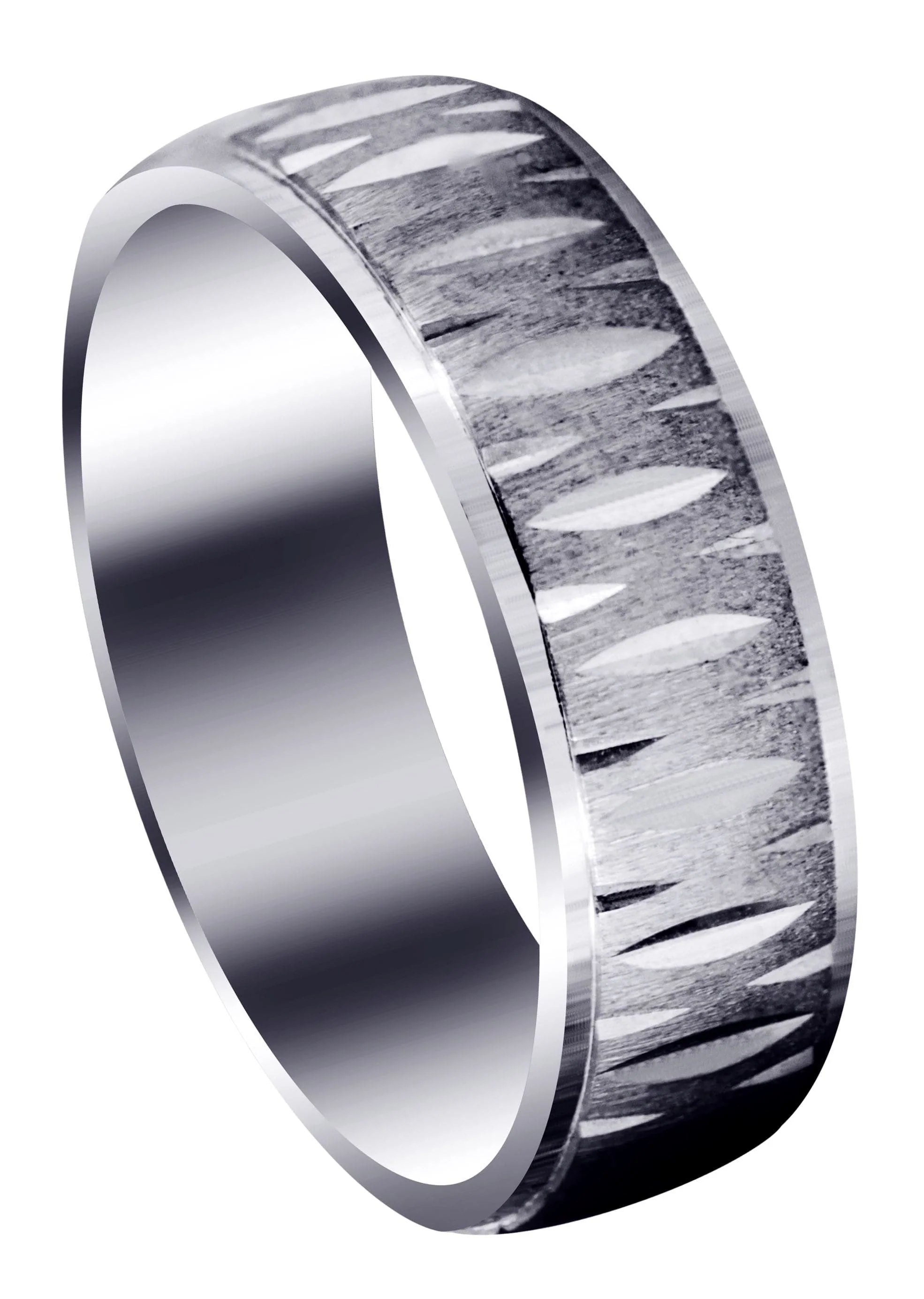 Carved Diamond Cut Mens Wedding Band | Cross Satin Finish (Samuel)