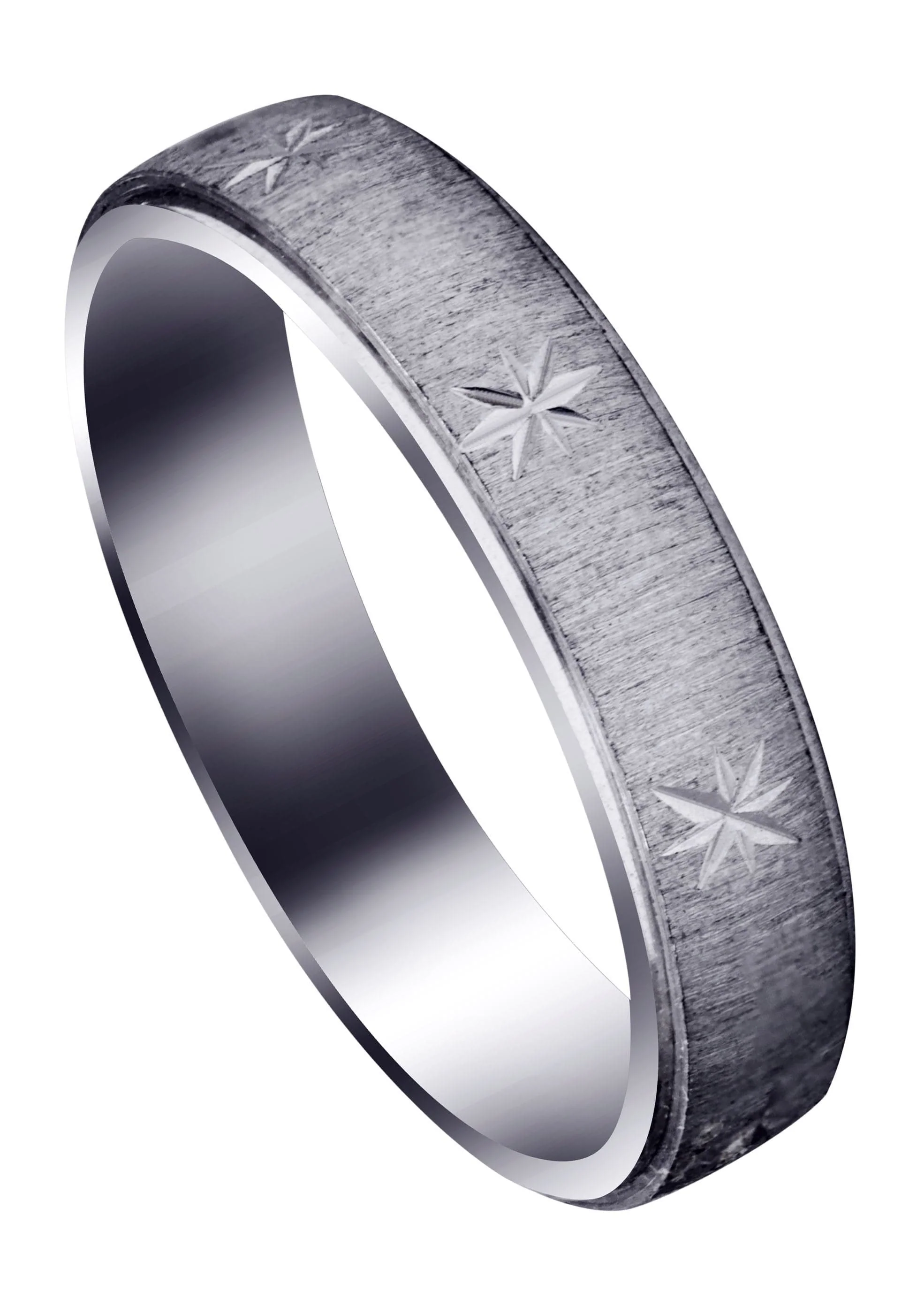 Carved Diamond Cut Mens Wedding Band | Cross Satin Finish (Declan)