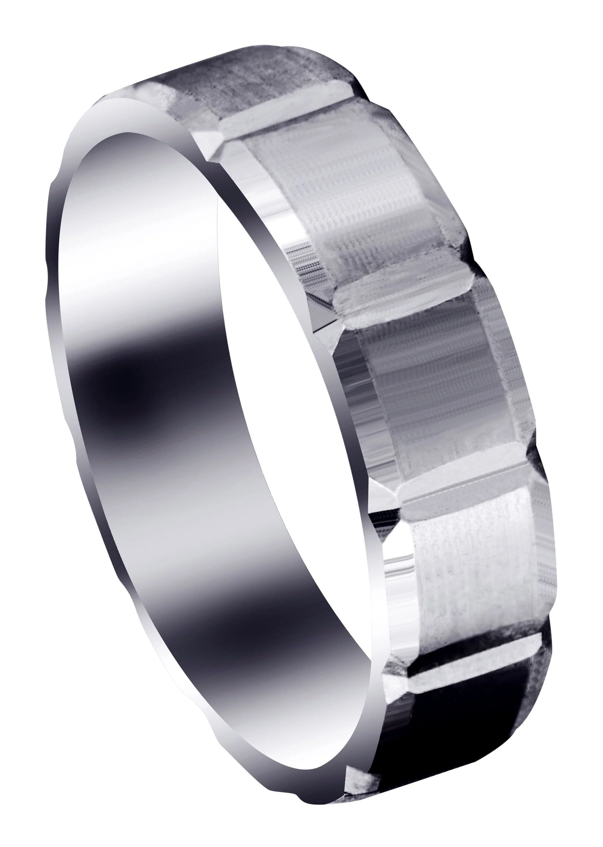 Carved Diamond Cut Mens Wedding Band | Satin Finish (Aiden)
