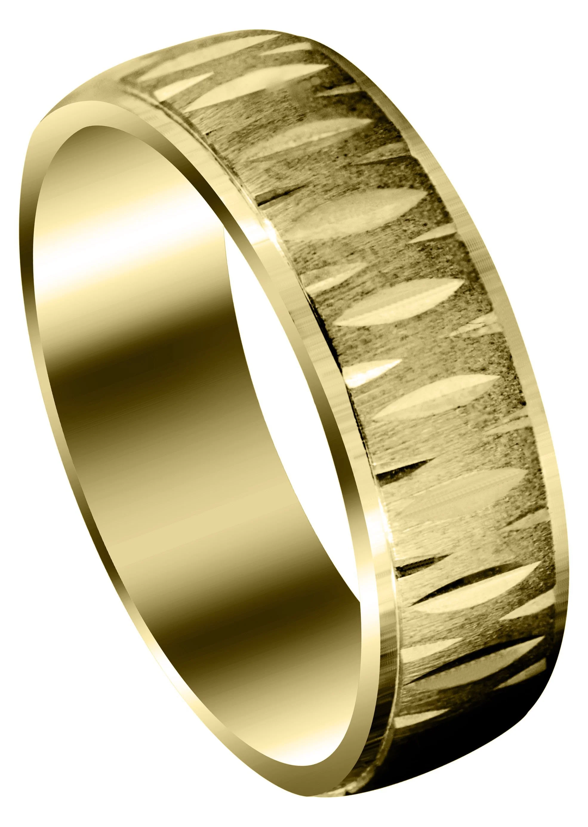 Yellow Gold Carved Diamond Cut Mens Wedding Band | Cross Satin Finish (Samuel)