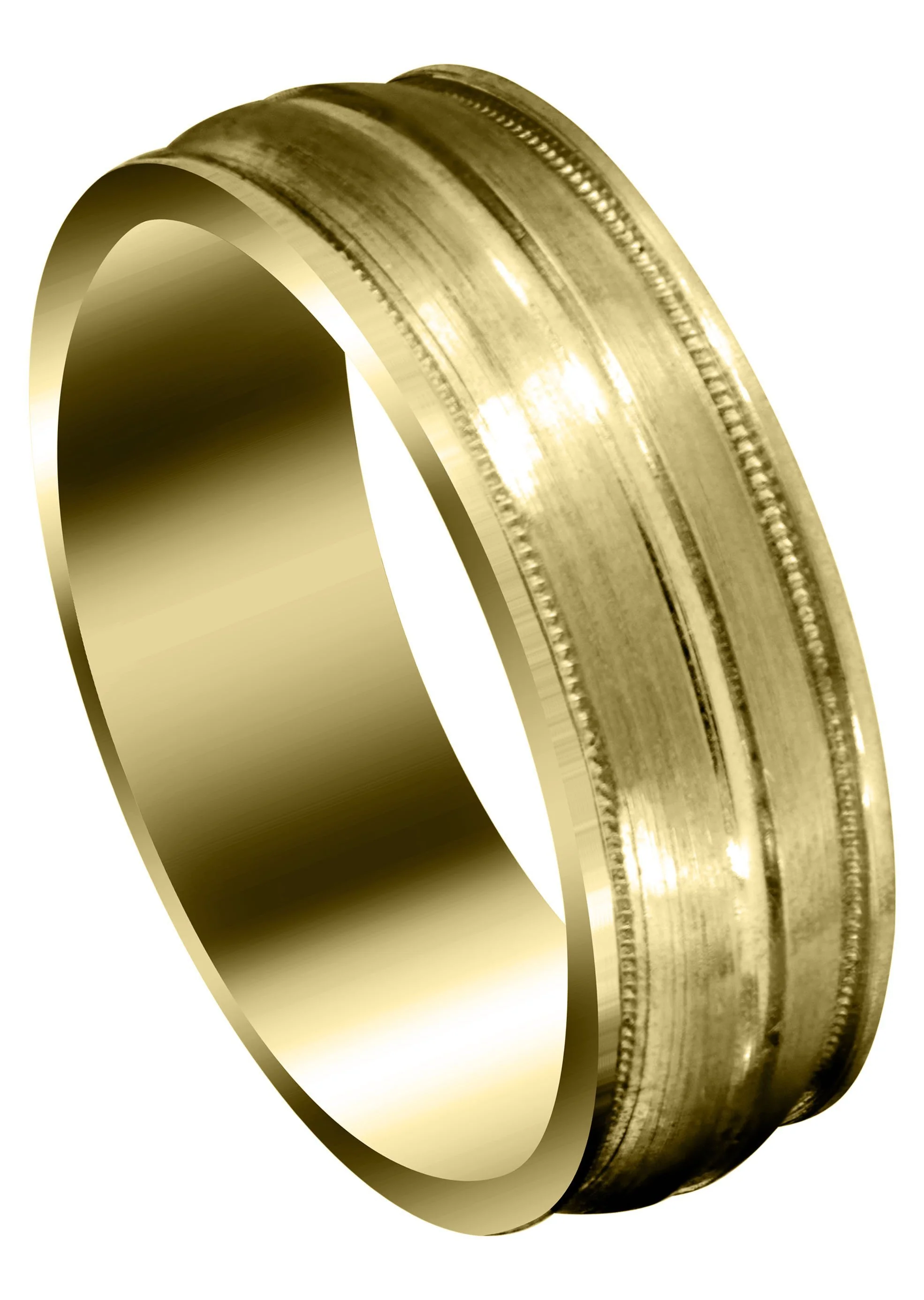 Yellow Gold Carved Modern Mens Wedding Band | Satin / Hish Polish Finish (Elijah)