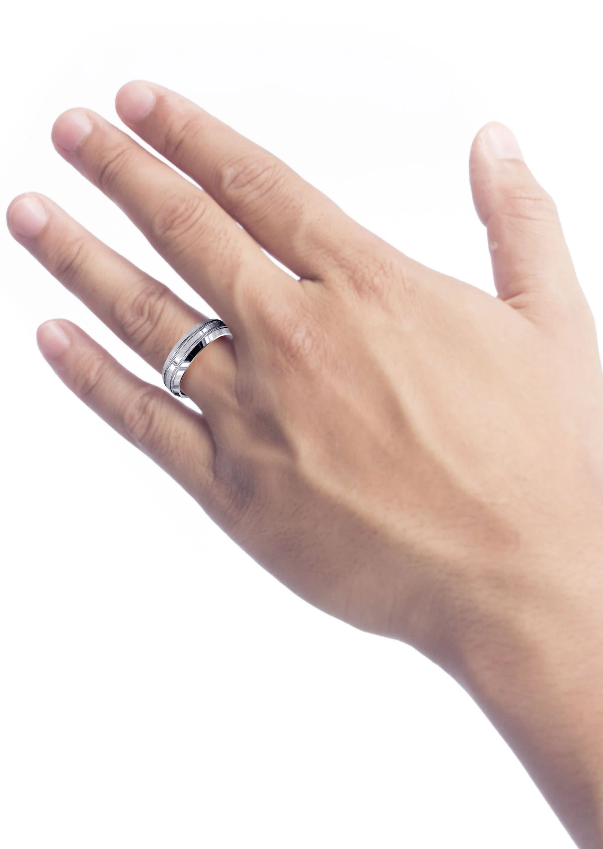 Carved Simple Mens Wedding Band | High Polish Finish (Jeremiah) - Image 4