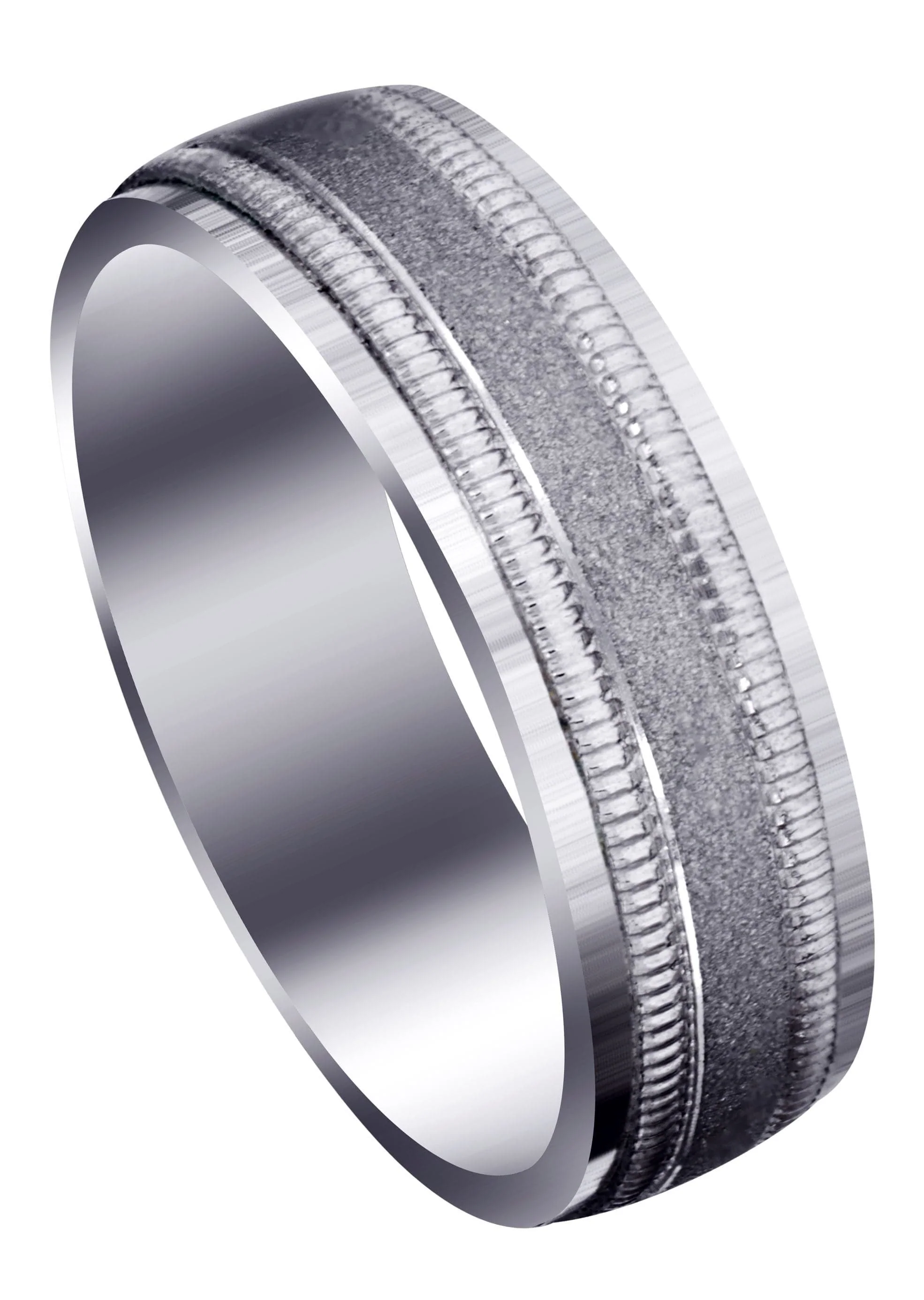 Carved Simple Mens Wedding Band | Satin / High Polish Finish (Luis)