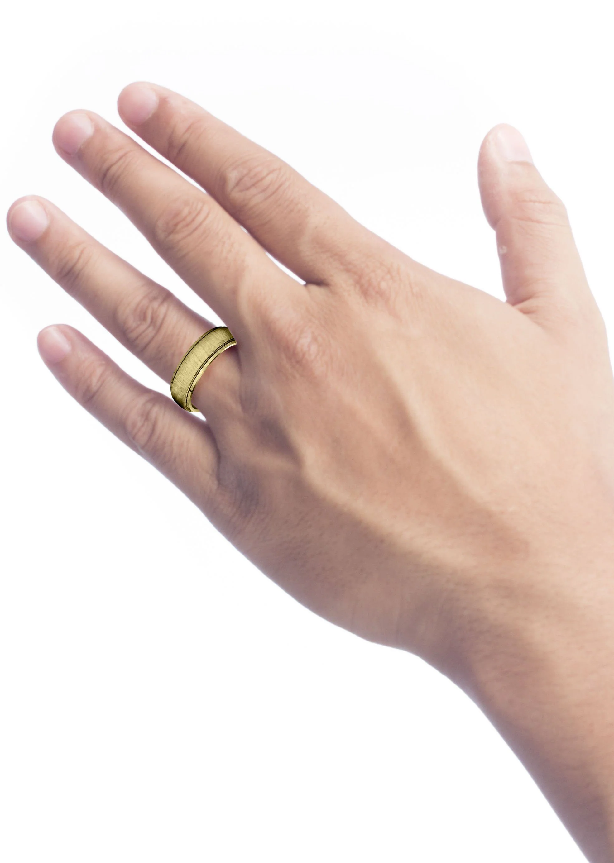 Yellow Gold Carved Simple Mens Wedding Band | Cross Satin Finish (Jason) - Image 4
