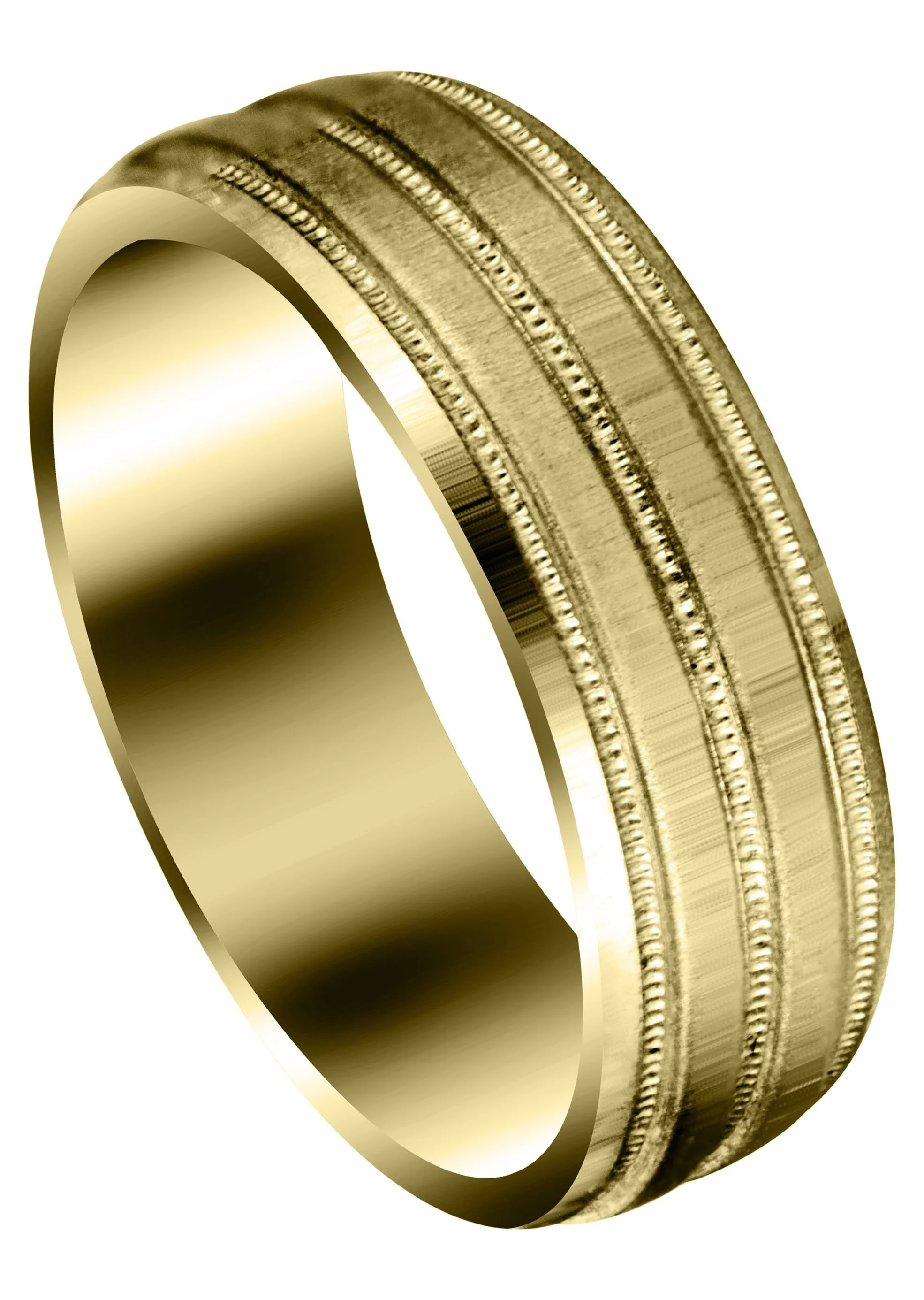 Yellow Gold Carved Simple Mens Wedding Band | Cross Satin Finish (Noah)