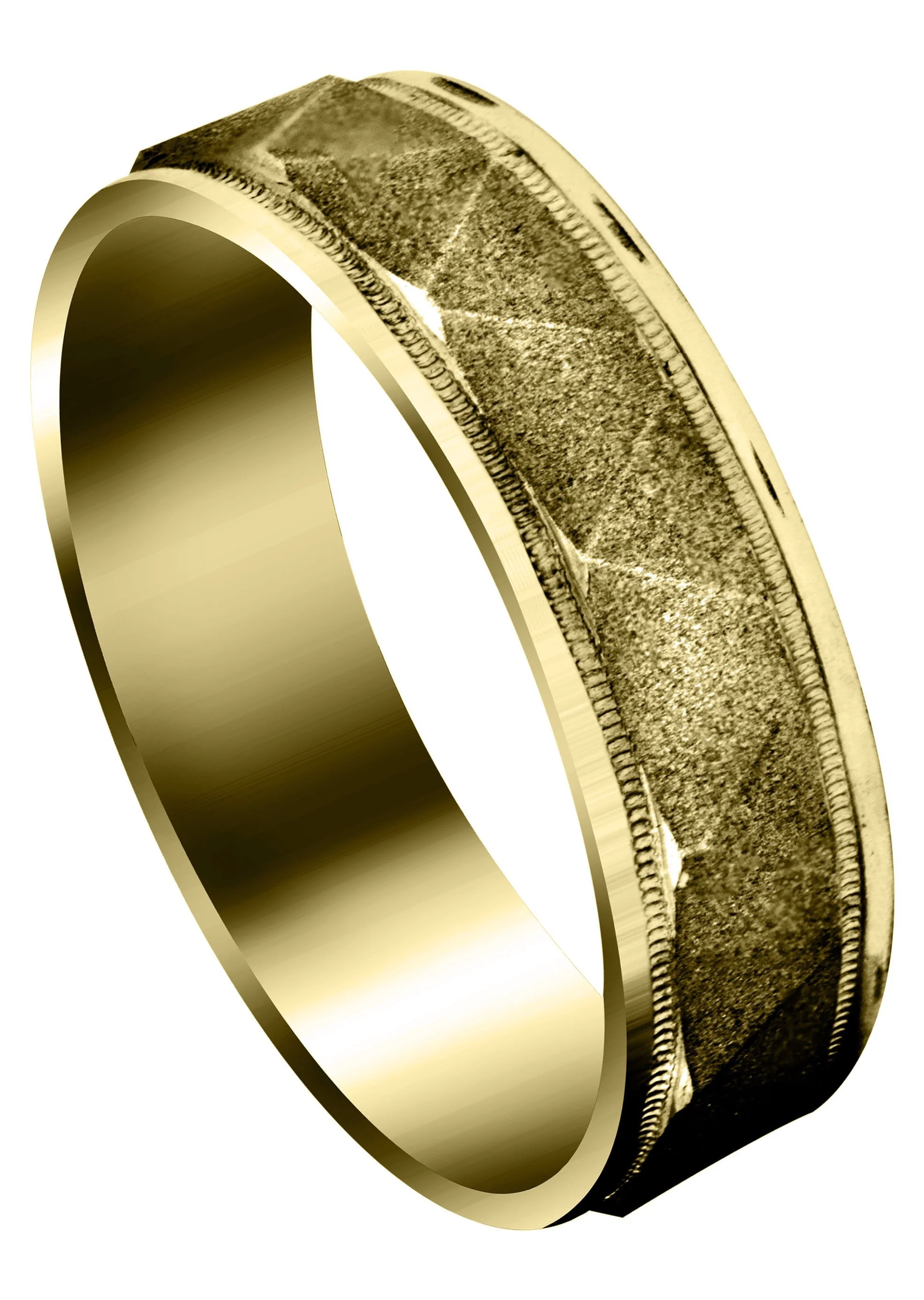 Yellow Gold Carved Simple Mens Wedding Band | Sand Blast Finish (Tristan)