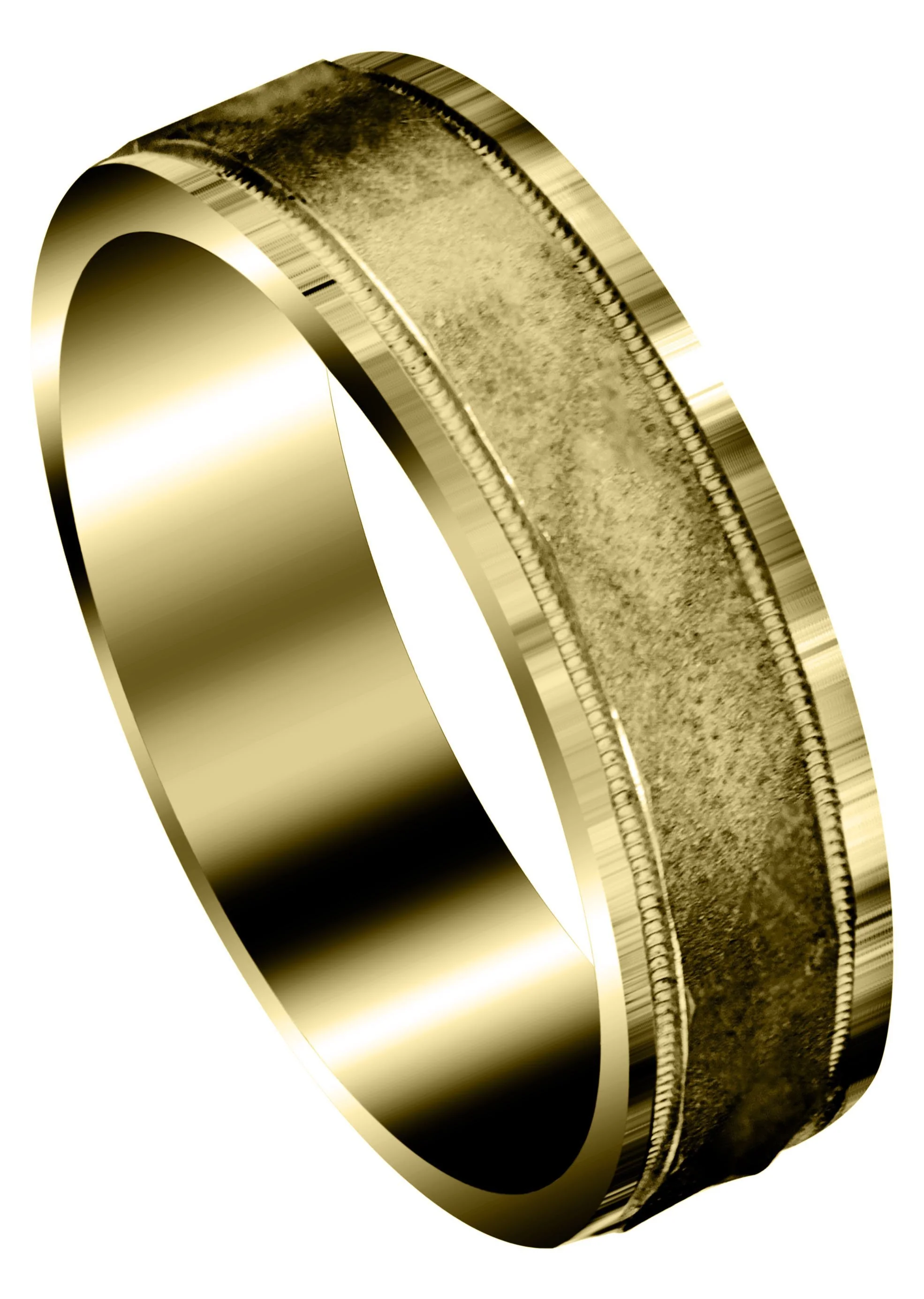 Yellow Gold Carved Simple Mens Wedding Band | Sand Blast Finish (Roman)