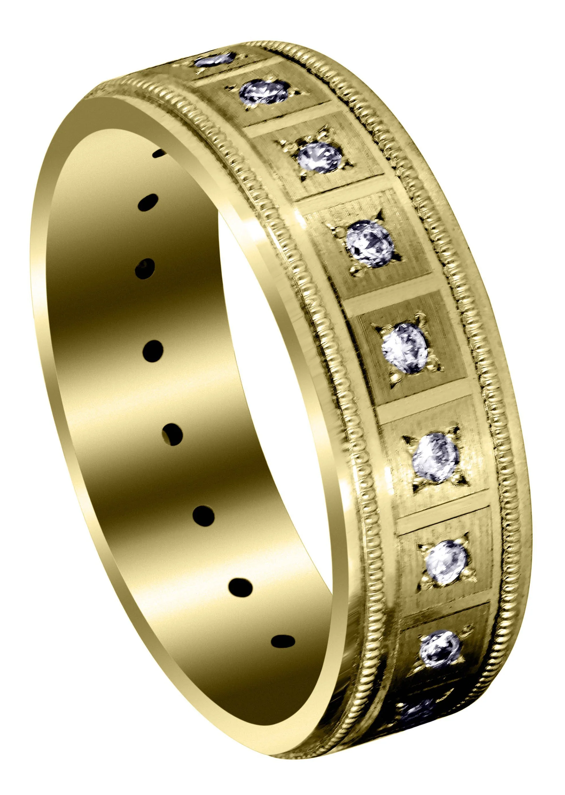 Yellow Gold Classic Diamond Mens Wedding Band | 0.4 Carats (River)