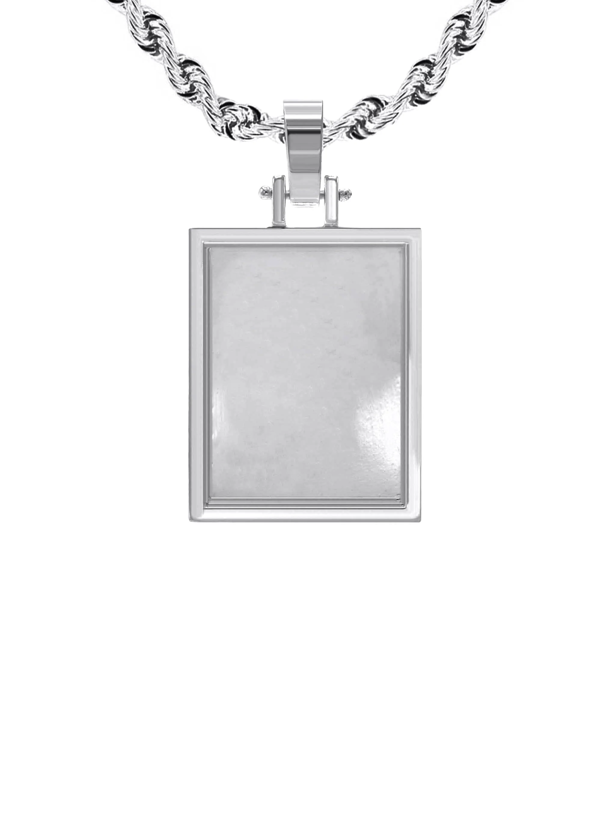 10K/14K White Gold Small Rectangle Picture Pendant Necklace - Image 2