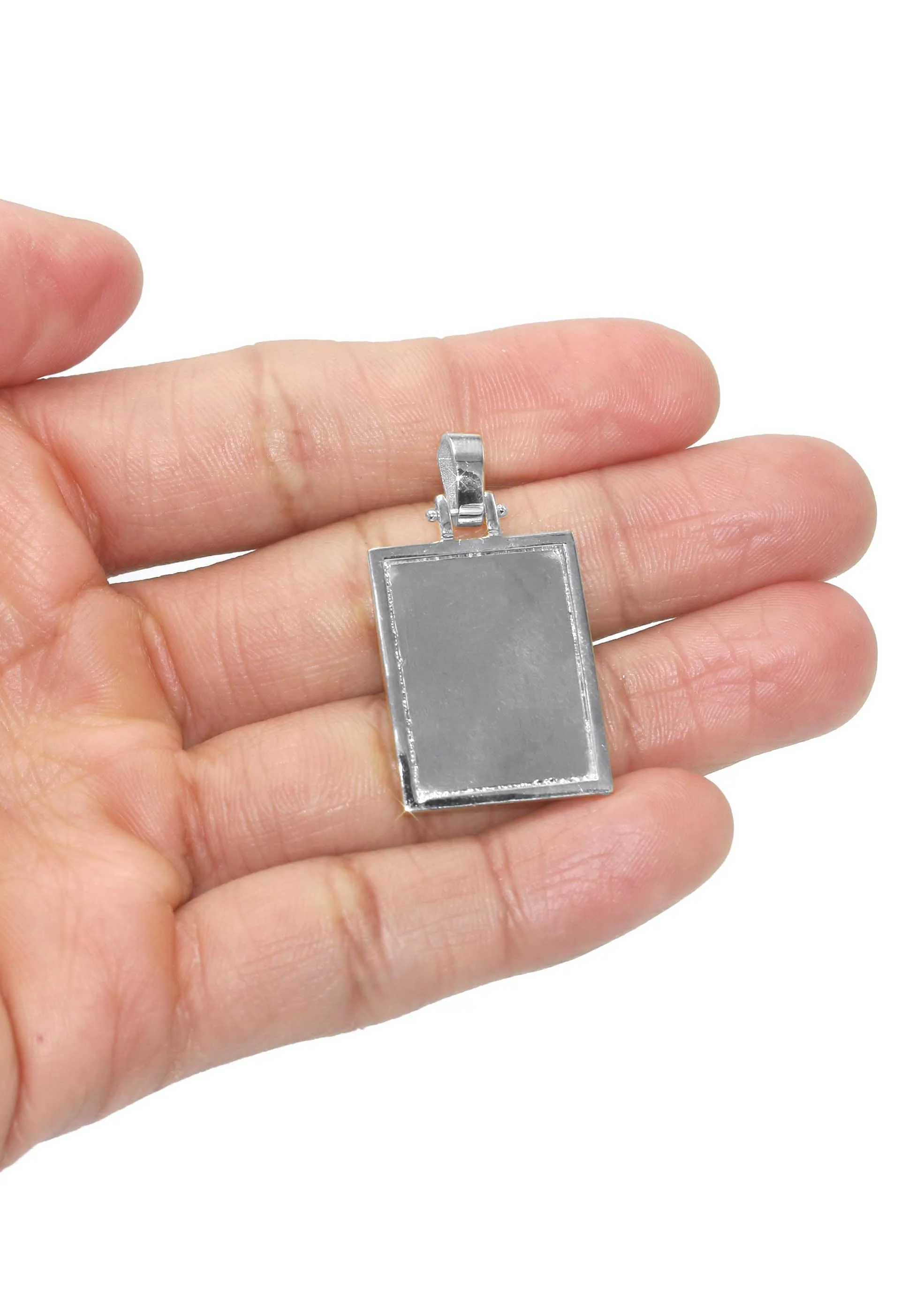 10K/14K White Gold Small Rectangle Picture Pendant Necklace - Image 5
